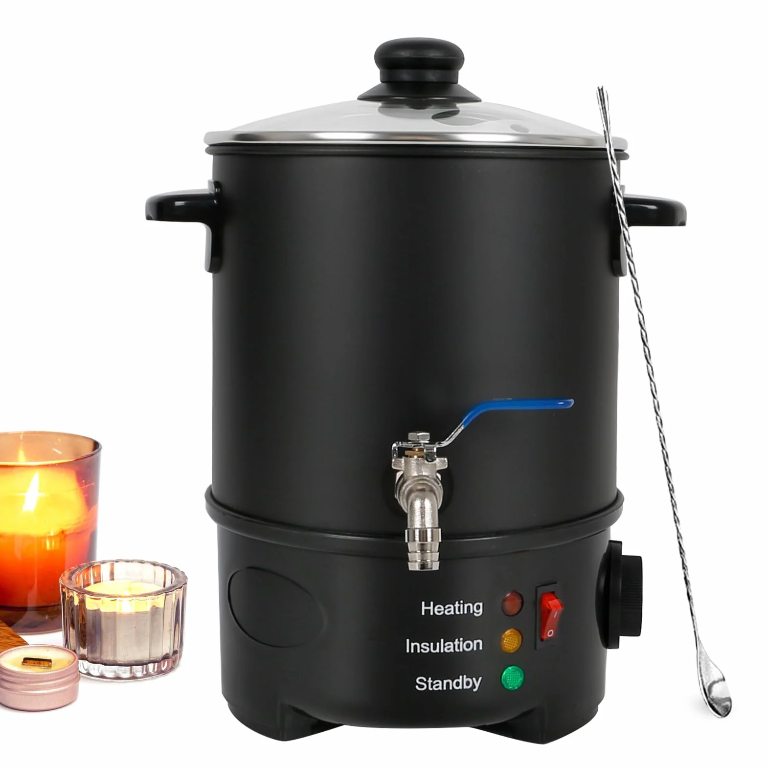 Fundidor de Cera para Hacer Velas, 4L Olla Eléctrica Para Derretir Velas, Fundidor De Cera Velas con Boquilla Vertedora y Control de Temperatura, Kit de Fabricación para Velas, Fácil de Verter