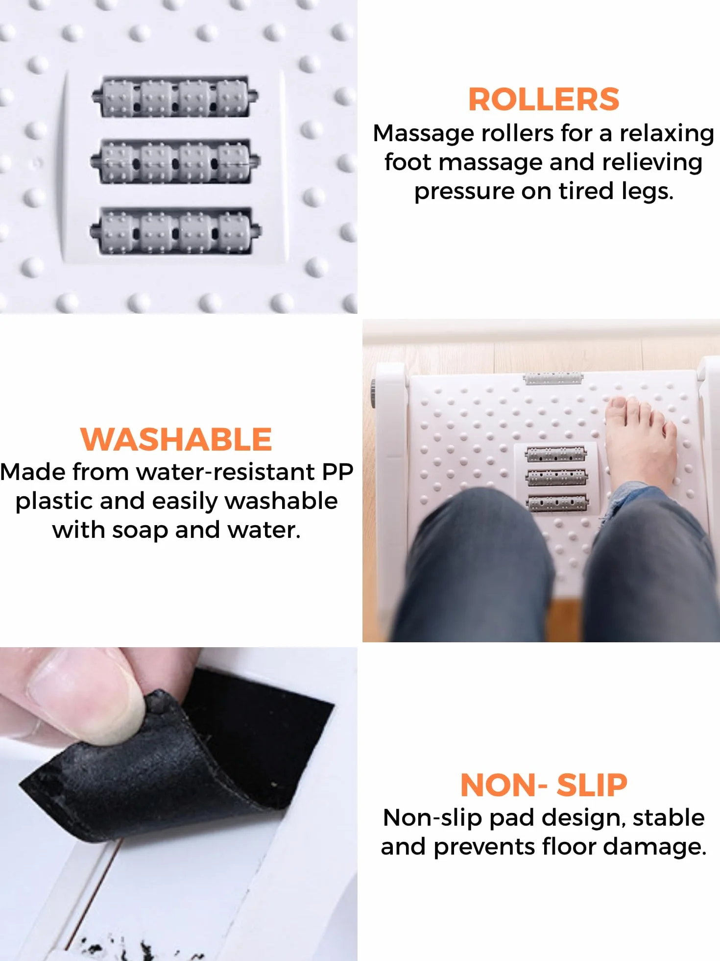 Reposapiés Ergonómico Ajustable Antideslizante con Masaje para Oficina y Hogar