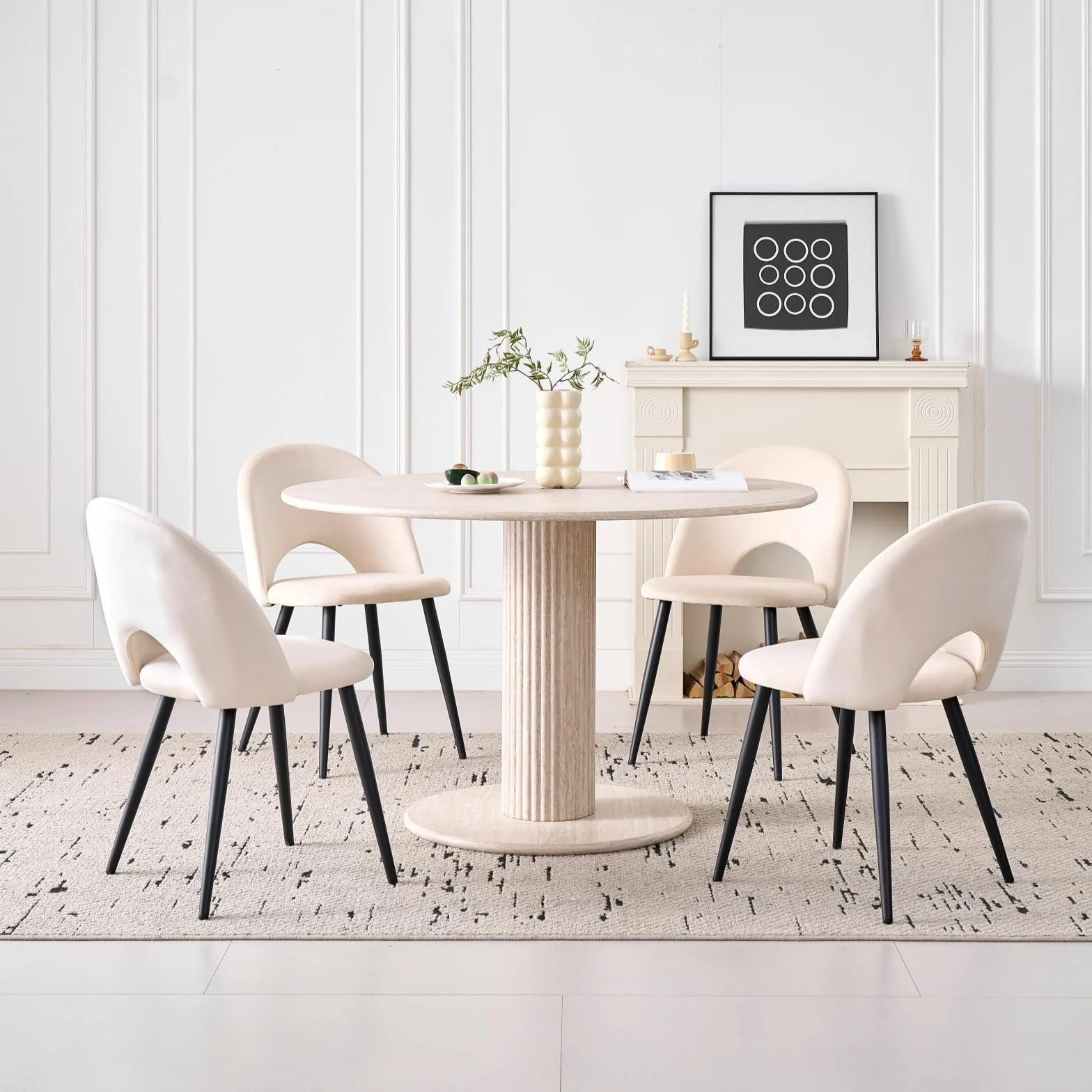 GrandCA HOME Pack de 2 Sillas de Comedor Modernas, Tapizadas en Terciopelo Holandés Suave al Tacto con Patas de Metal, Ideales para Comedores, Salas de Estar y Dormitorios - Beige