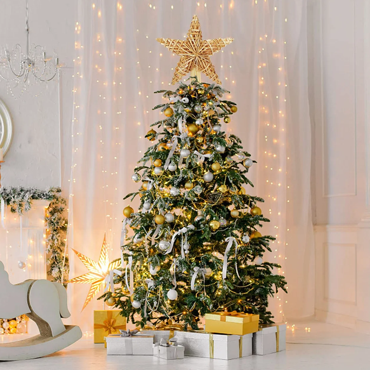 Estrella Arbol de Navidad, Punta del Árbol de Navidad Paja, Adorno Navidads Copa del Árbol, Topper de Estrella del Árbols de Navidads, Decoración de Árbols de Navidadss