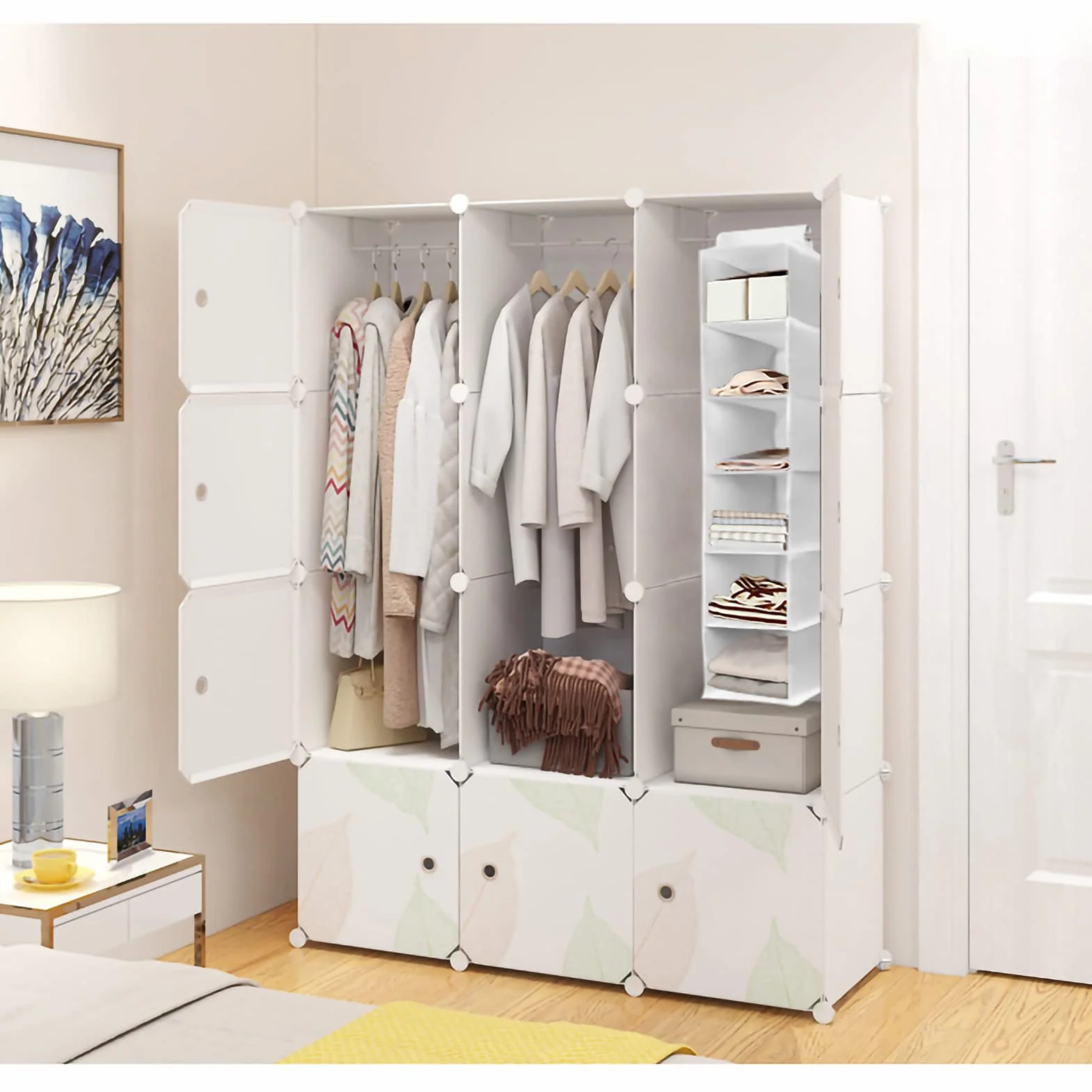 Organizador Estante de Ropa con 6 Baldas, Estantería de Tela para Armarios Blanco 20cm