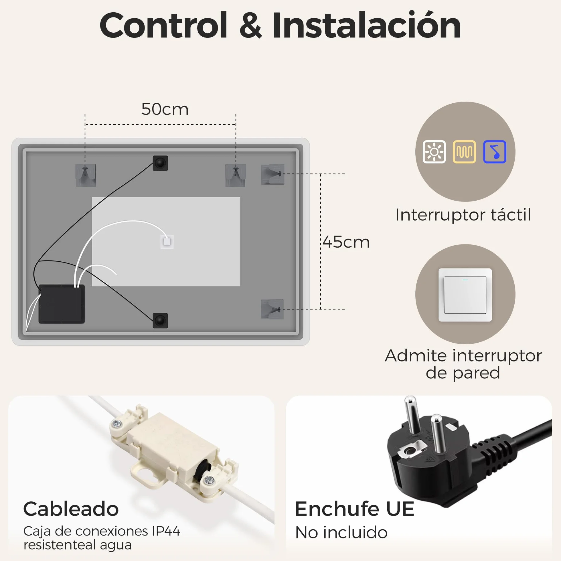 STARLEAD Espejo Baño con Luz Bluetooth 100x70cm LED Antivaho IP44 Vidrio Templado HD