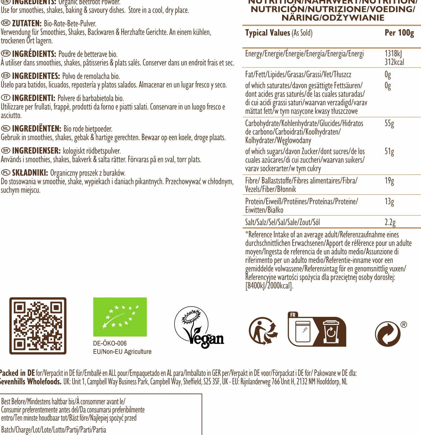 Sevenhills Wholefoods Polvo De Remolacha 500g