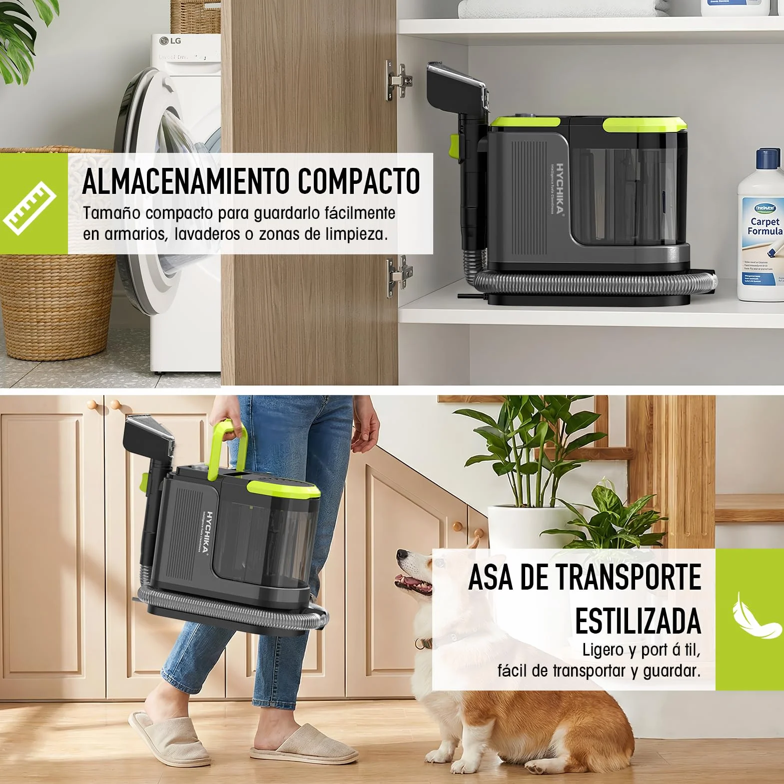 HYCHIKA Limpiador de Tapicerías con Aspiración y Lavado 1800W | 17 kPa, Limpiador de Alfombras con Lavado y Aspiración, Limpiador Textil Portátil, Quitamanchas para Sofá, Tapicerías y Coche