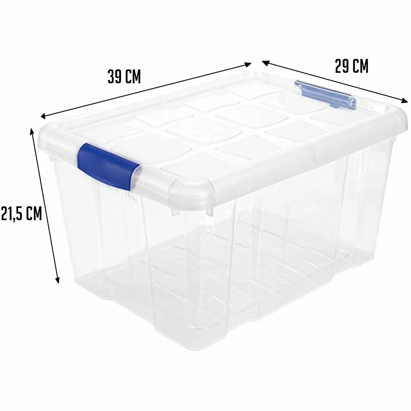 Pack de 4 Cajas de ordenación de plástico Transparente 16 litros 39,6 x 29,6 x 21,5 cm
