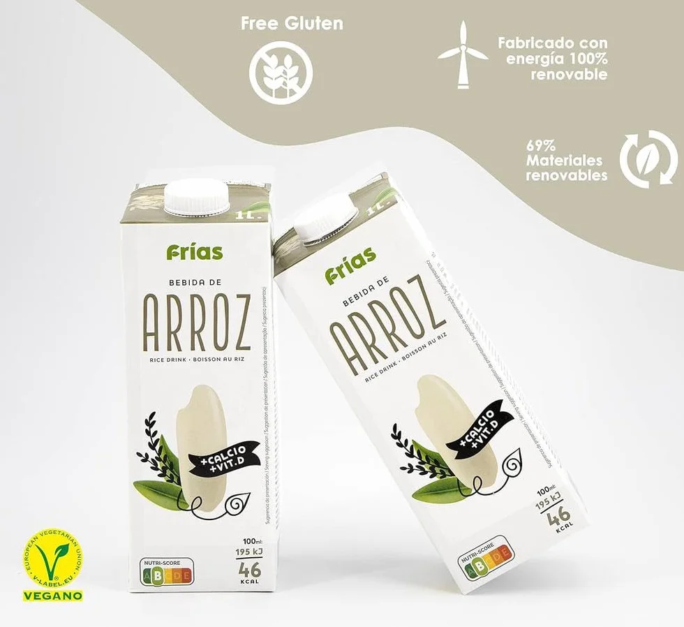 Frías Bebida Vegetal de Arroz Pack 6x1L Rica en Calcio y Vitamina D Sin Gluten Sin Lactosa Sin Azúcares Añadidos