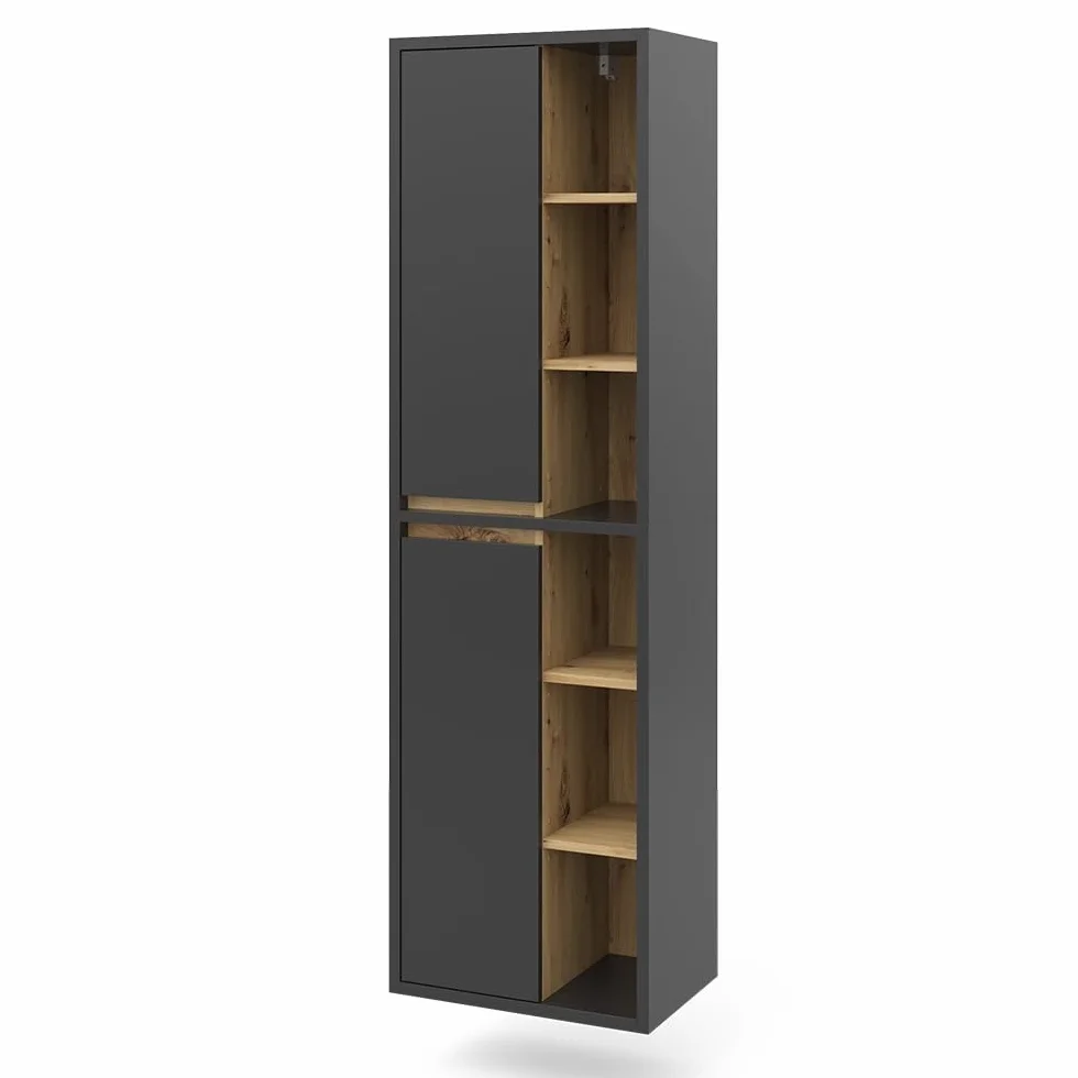 Vicco Armario de baño Viola, Antracita, 50 x 170 cm con Puertas y Compartimentos Abiertos, Apto para Montaje en Pared y combinable con Otros Muebles Viola