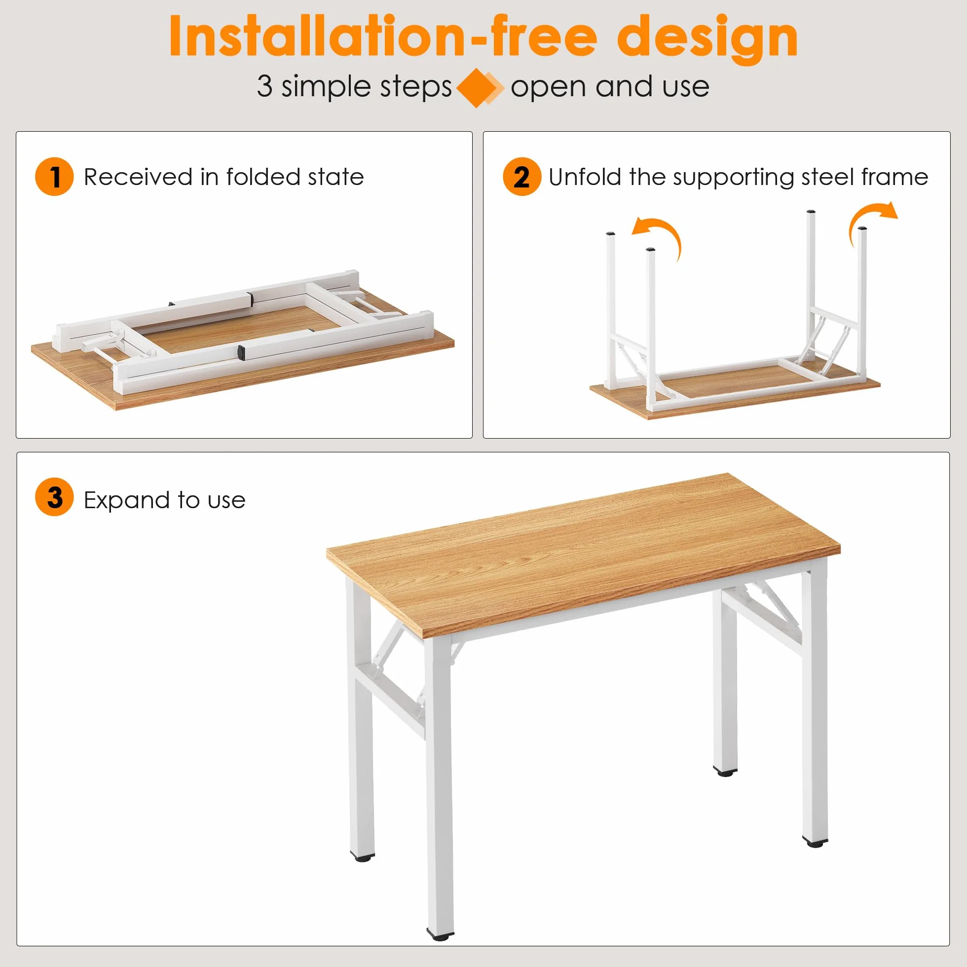 Mesa plegable de madera 80 x 40 cm escritorio pequeña teca blanco
