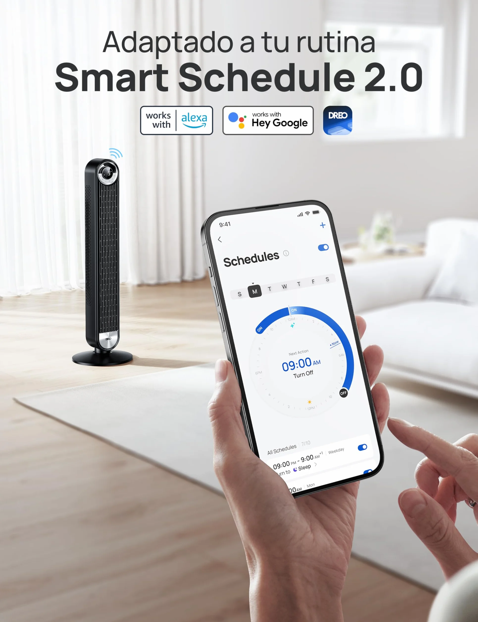 Dreo Ventilador de torre inteligente Cruiser Pro 106 cm, WiFi Alexa, oscilante de 90°, 9 ajustes de velocidad, temporizador de 12 horas, control APP, control por voz, mando a distancia, pantalla LED