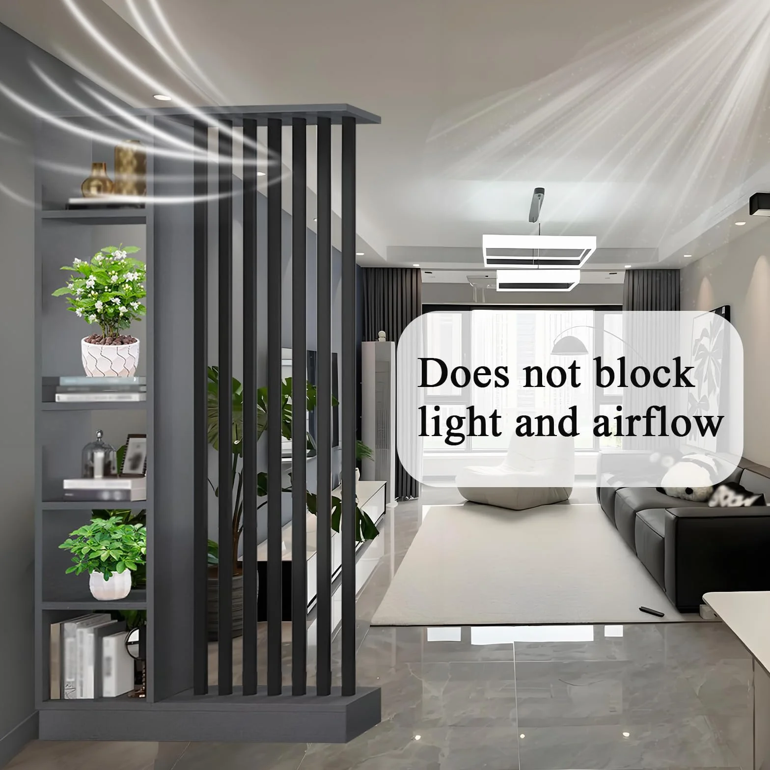 Columna de mampara de partición de Entrada de Piso a Techo - Divisor de Ambiente Independiente con estantes, decoración Independiente de fácil Montaje (A Gray+Black, 100CM/39.4IN)