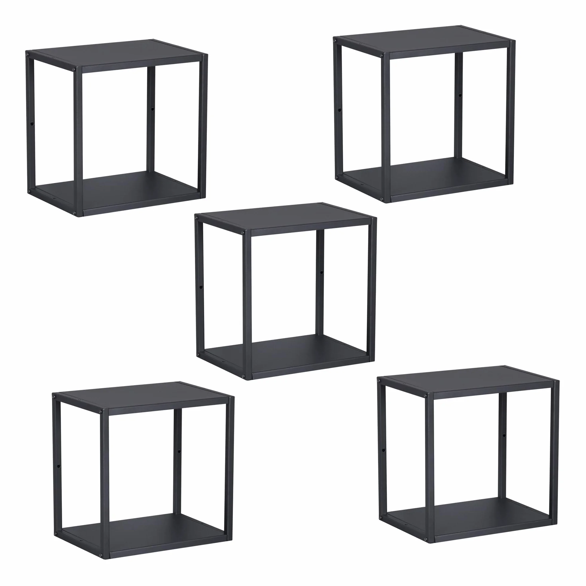 Estantería Pared Juego 5 Estantes Cubo Flotantes Acero 28 x 28 x 20 cm Negro