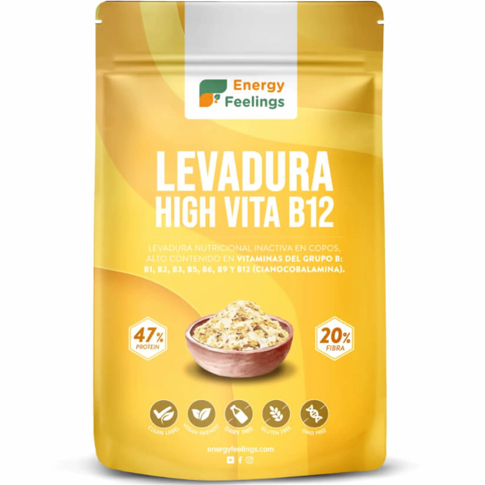 Levadura Nutricional B12 250g, Nutritional Yeast en Copos, Rica en Vitamina B y Proteínas 47%, Sin Gluten Inactiva