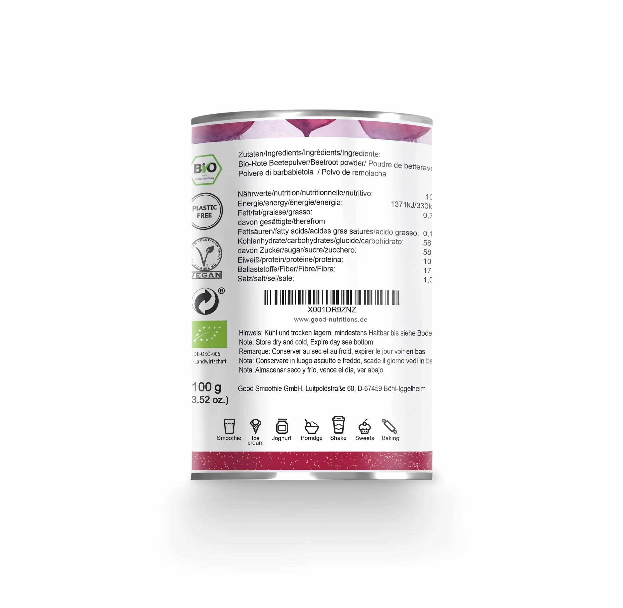 Polvo de remolacha liofilizada Good Nutritions® 100g Vegano sin aditivos