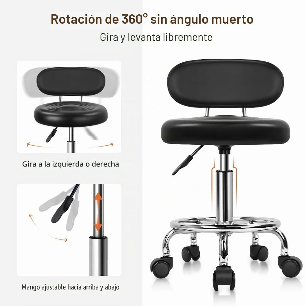KKTONER Taburete Giratorio con Respaldo Regulable con Reposapiés Negro