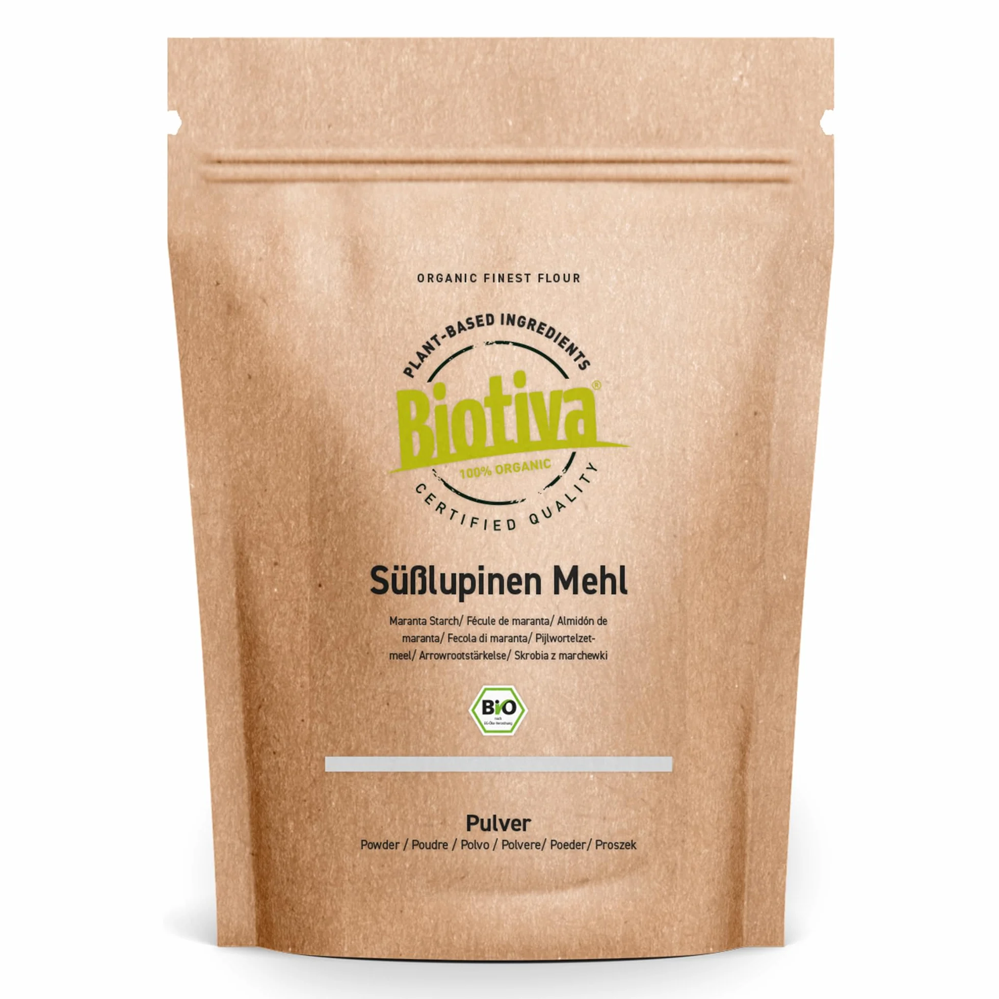 Biotiva Harina de Altramuces dulces orgánica 1000g - sin gluten - vegano