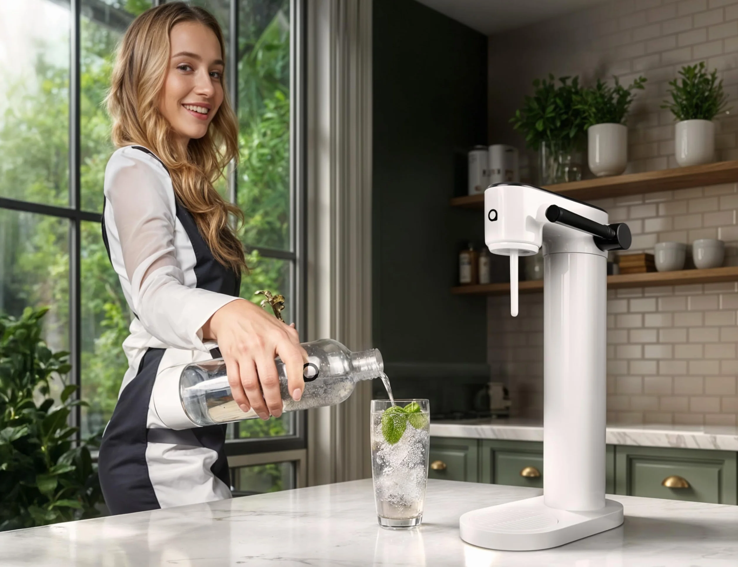 AquaFloow Carbonatador de Agua 2 Botellas 0,8L Cilindro CO2 60L Máquina Hacer Soda sin Electricidad Sparkling Water Maker Blanco