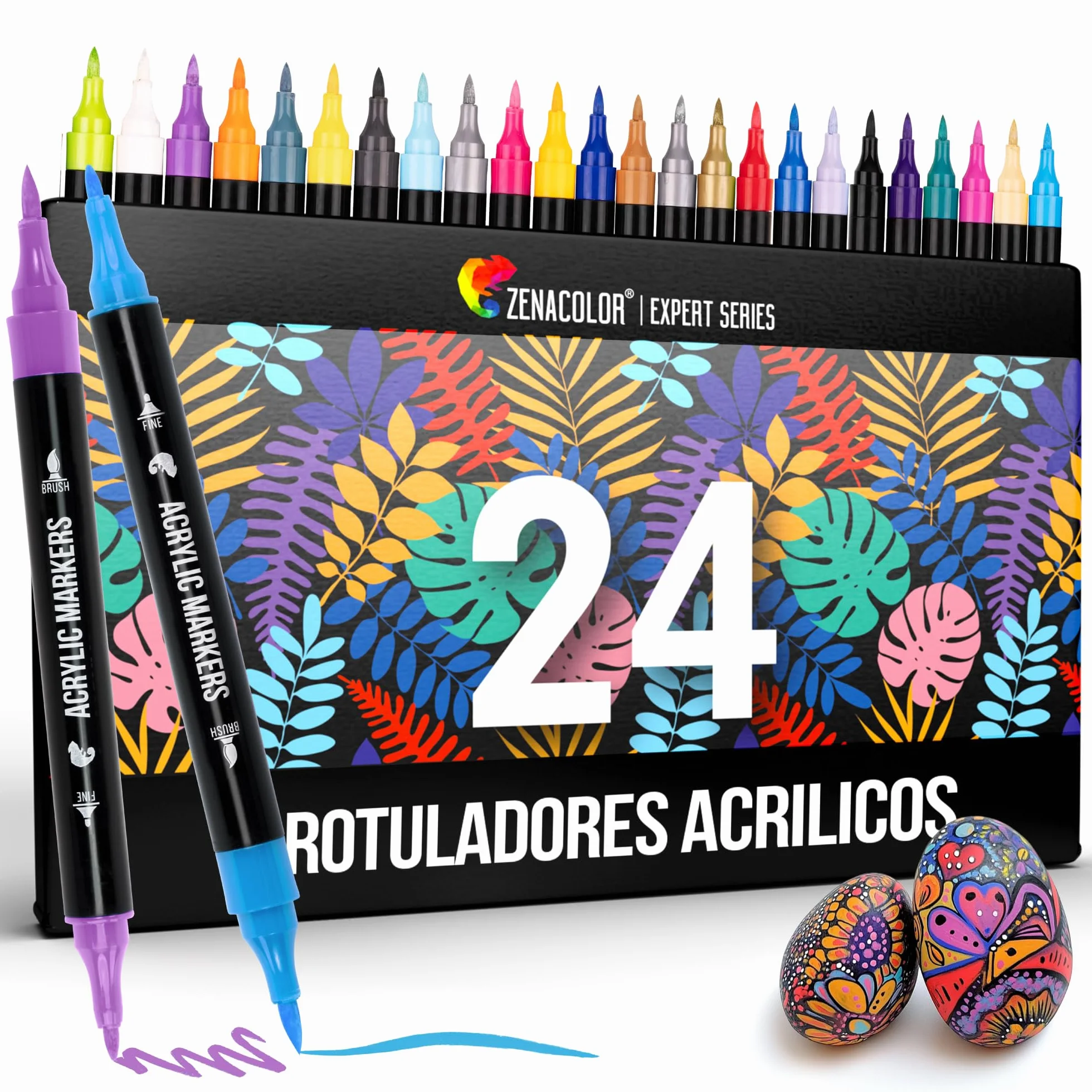 Zenacolor Rotuladores Acrílicos Doble Punta 24 Colores Permanentes Lettering Marcadores