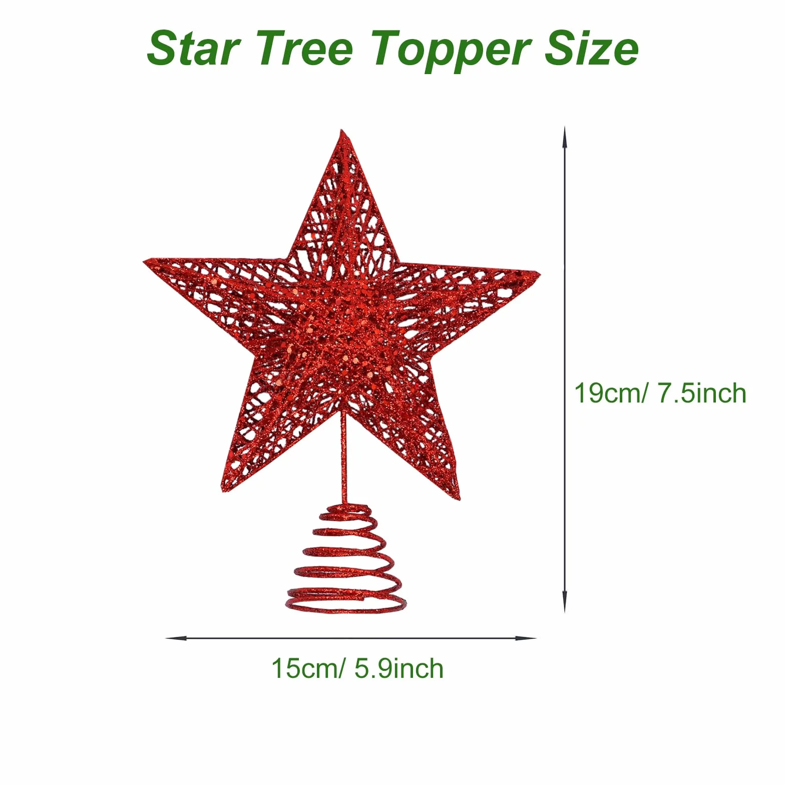Decoración de metal rojo para árbol de Navidad con purpurina para árbol de Navidad, decoración del hogar