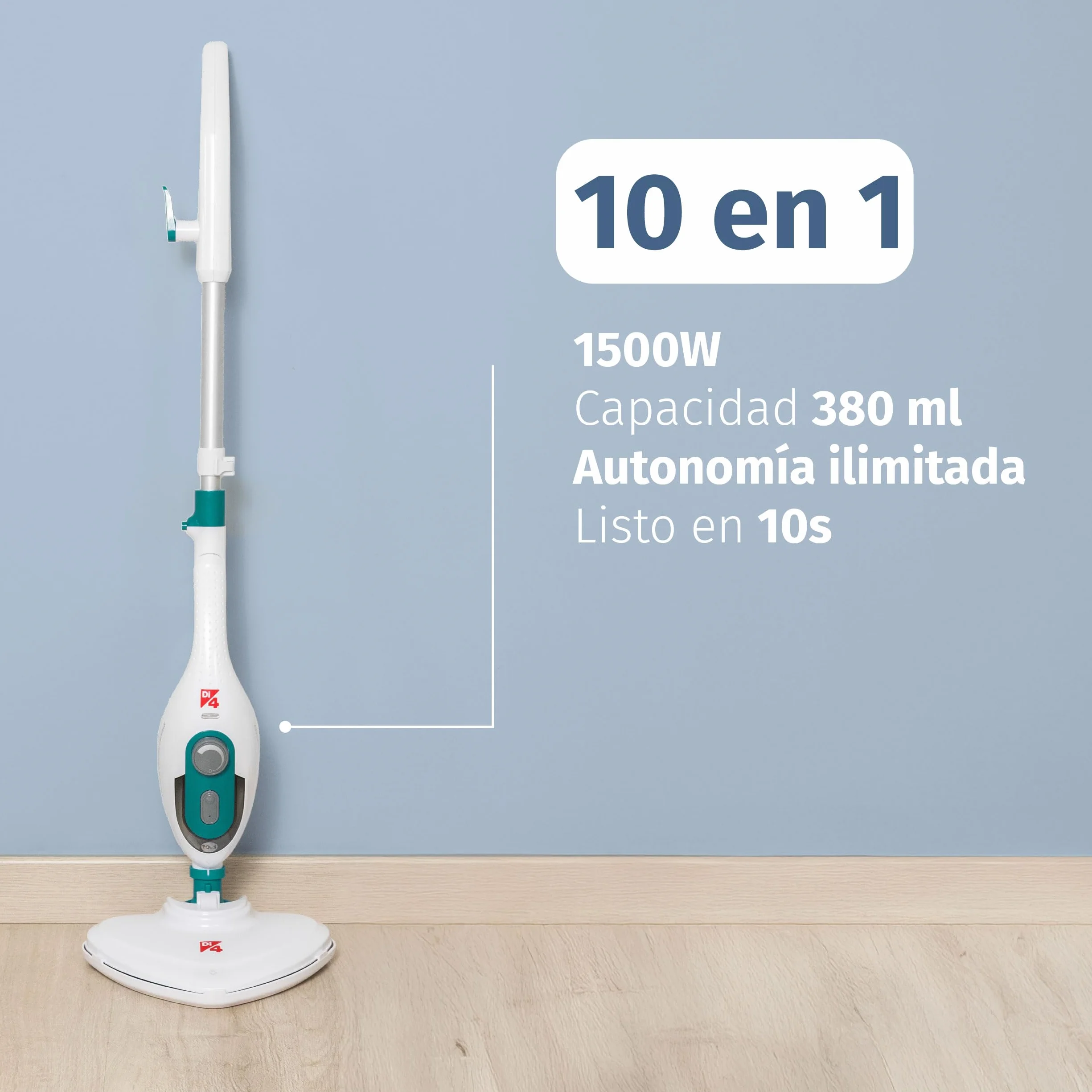 Di4 Steamclean Multi 10 Max Mopa a Vapor Multifunción 10 en 1, 1500W, Elimina 99,9% Virus y Bacterias, Limpiador Hogar