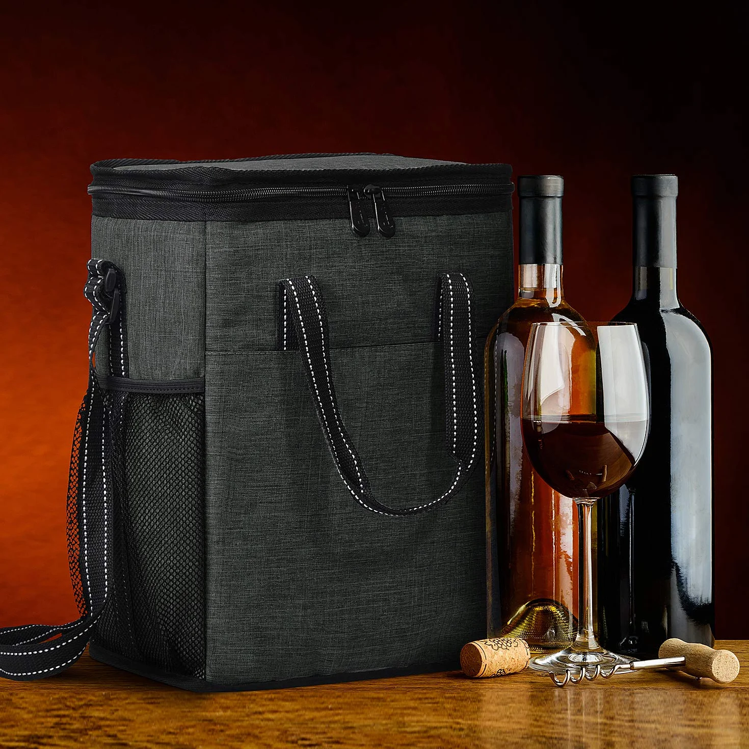 Kato Tirrinia Bolsa para Botellas de Vino y Cerveza de champán, Bolsa para 6 enfriadores de Vino con asa aislada y Correa para el Hombro, Bolsa de Transporte para 6 Botellas de Transporte para Viajes