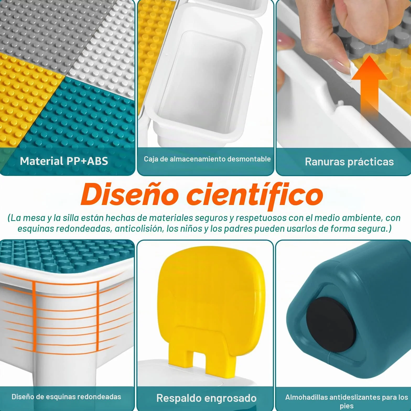 Mesa Infantil con 2 Sillas y 163 Bloques de Construcción - Juego Multifuncional para Niños