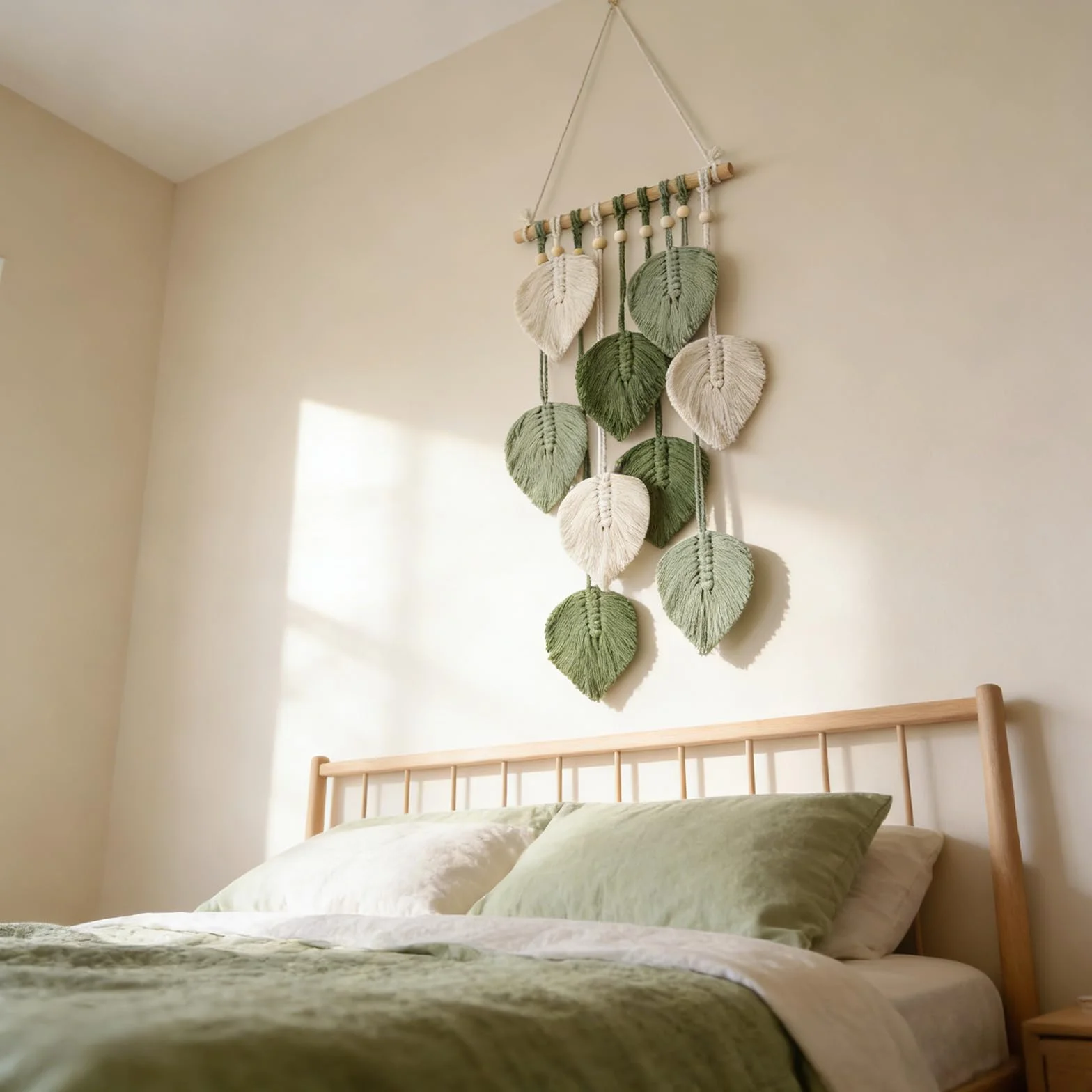 Tapiz de Macramé Boho Hecho a Mano Algodón Natural para Decoración de Pared Dormitorio