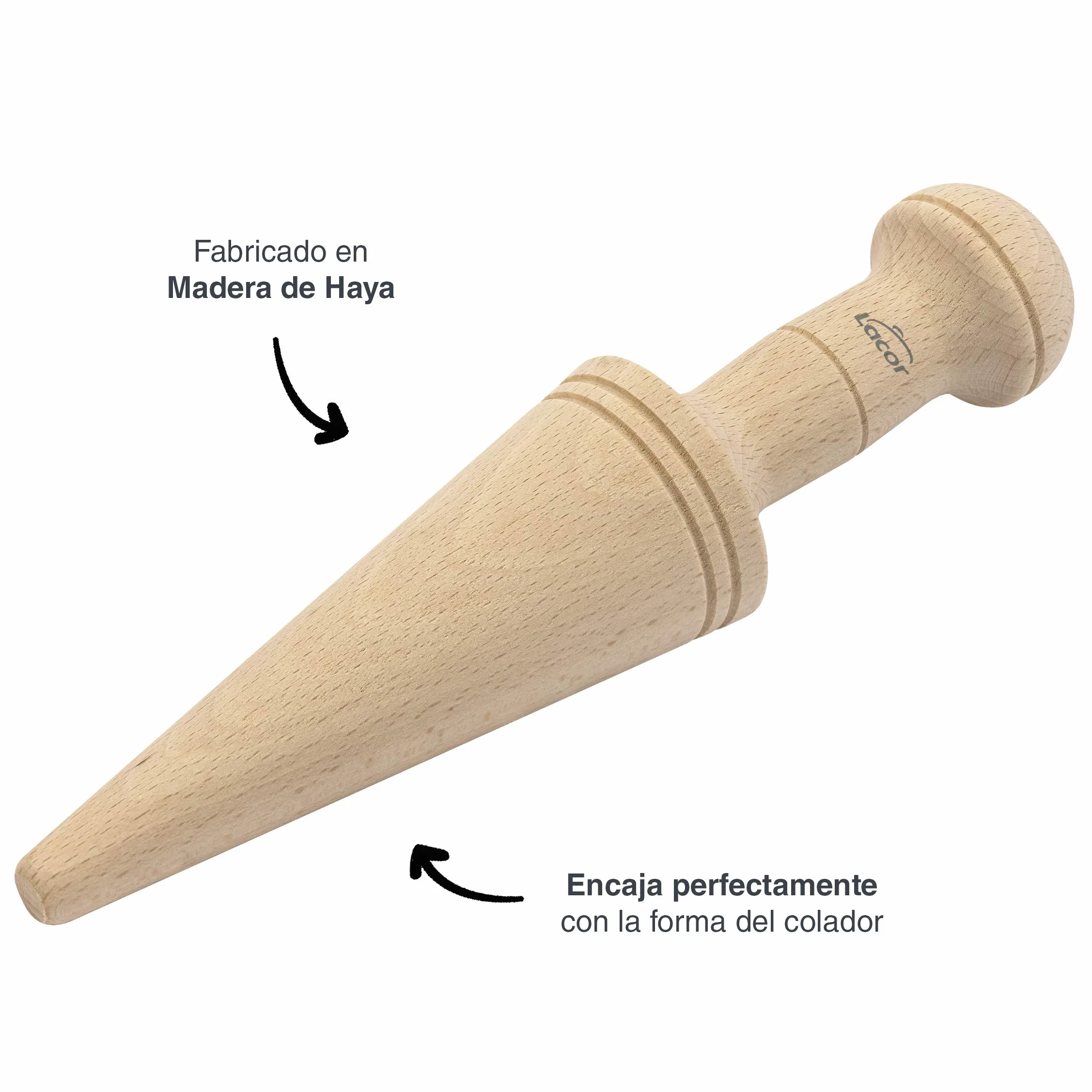 Lacor - 60300 - Mano de Chino, Mortero de madera, para Colador Chino de Cocina, Madera de haya natural, 25cm