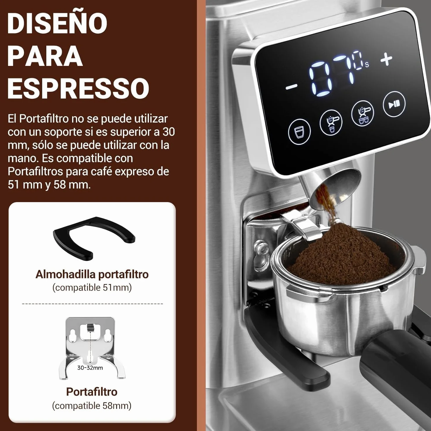 AMZCHEF Molinillo de Café Eléctrico con 48 Niveles de Molienda, Sistema Antiestático, Pantalla Táctil LCD, Depósito de 300 g, Acero Inoxidable, para Espresso, Café Filtrado, French Press