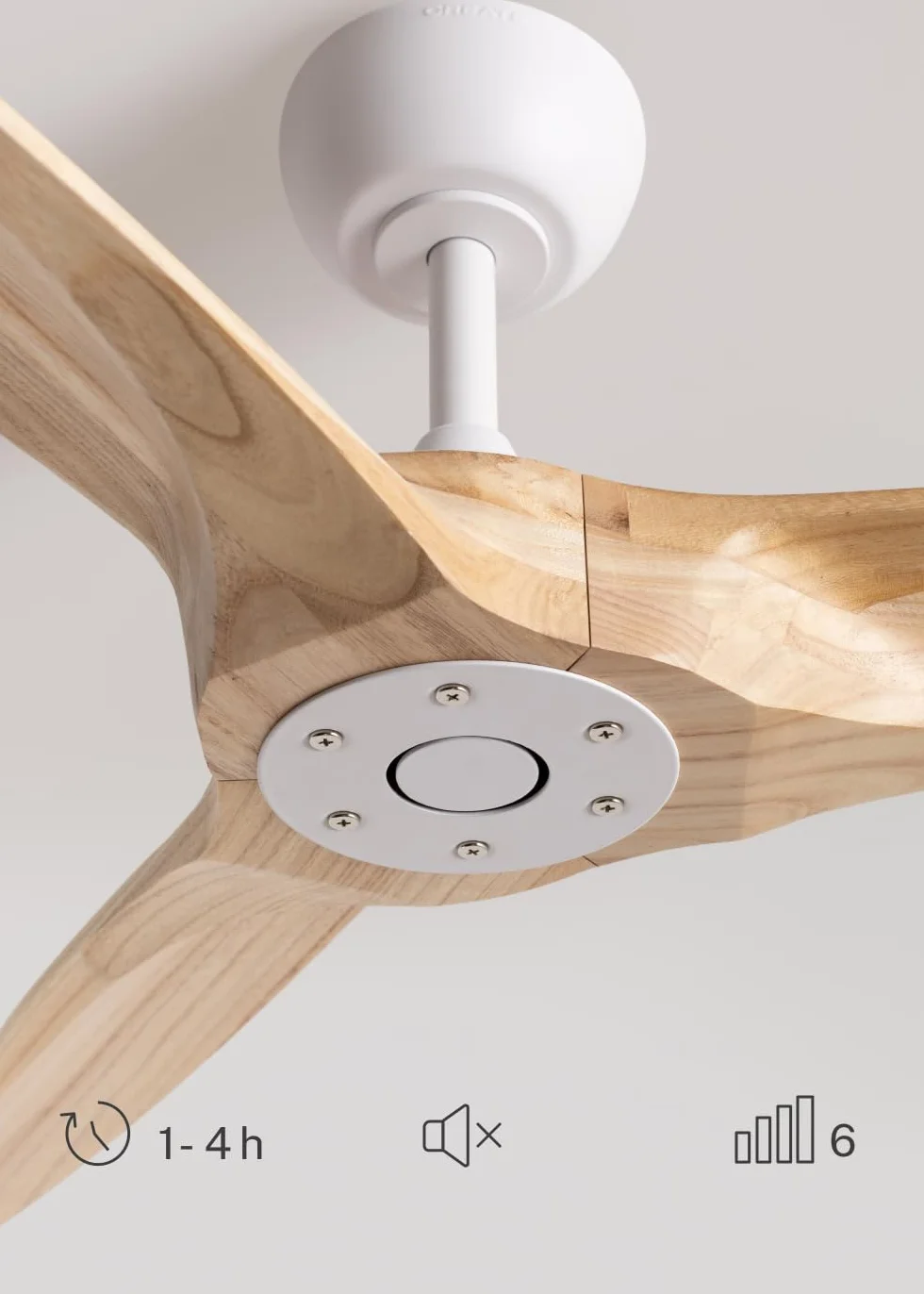 CREATE / WIND CENTURY M/Ventilador de techo blanco madera clara con mando / 40W, Silencioso, Ø132 cm, 6 velocidades, programable, función verano-invierno