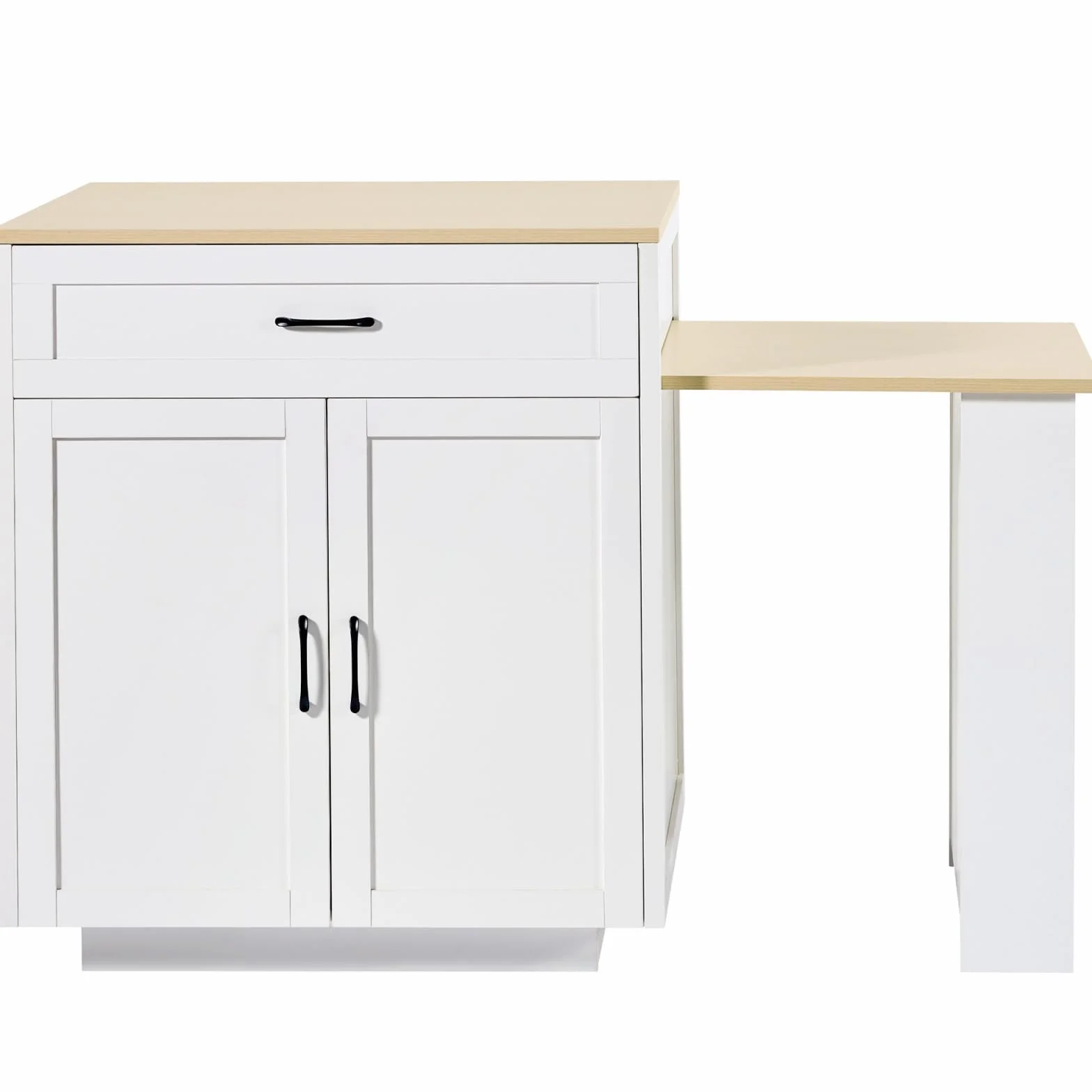 YEHTOKHOME Isla Central Cocina con ruedas y almacenamiento, mesa de comedor extensible 133-202 cm, aparador cocina con 2 cajones, estantes laterales, mesa de bar (blanco-2)