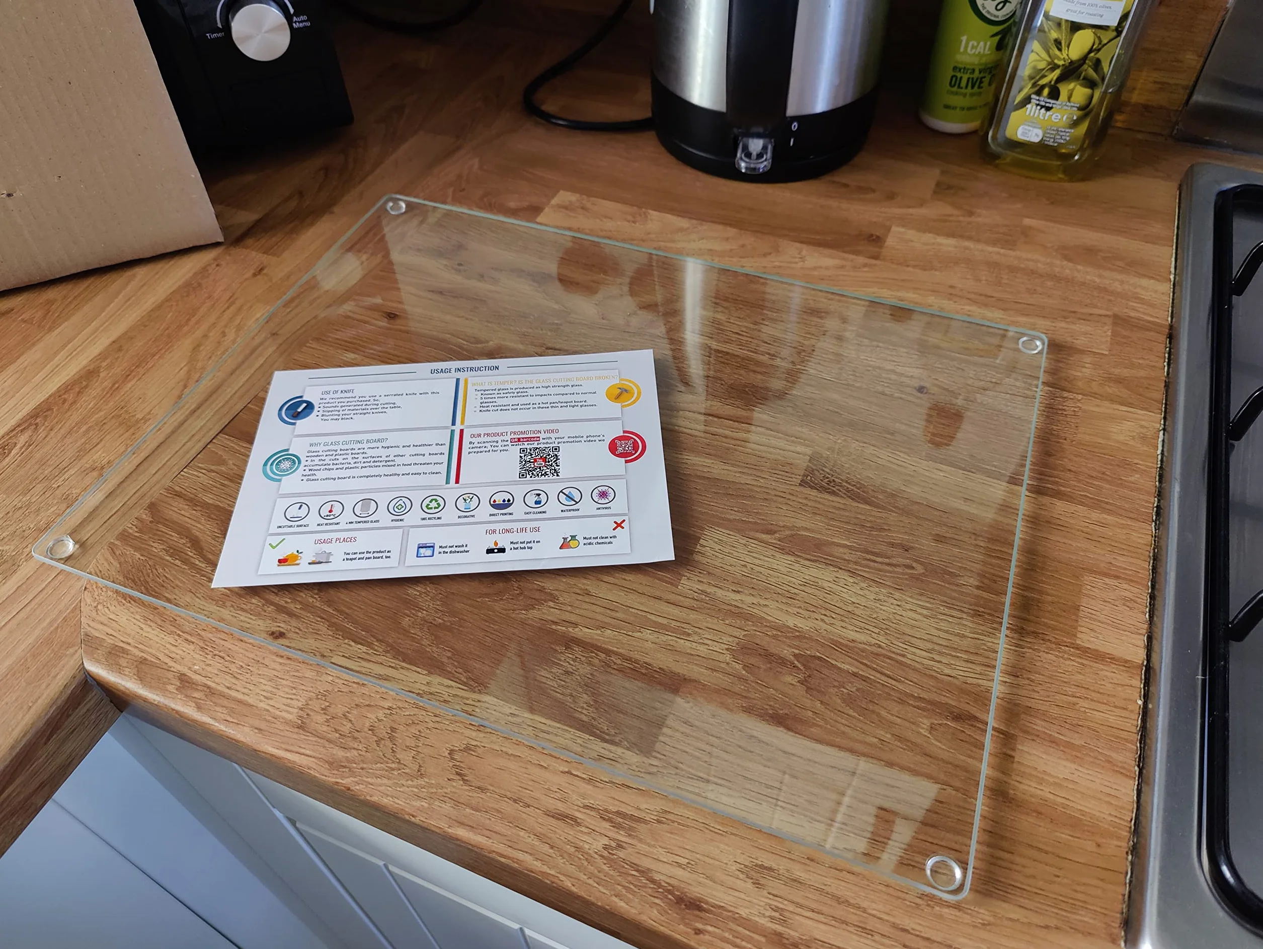 Tabla de Cortar de Vidrio 40 x 30 cm Protector Encimera Vidrio Templado Resistente Arañazos TRANSPARENTE