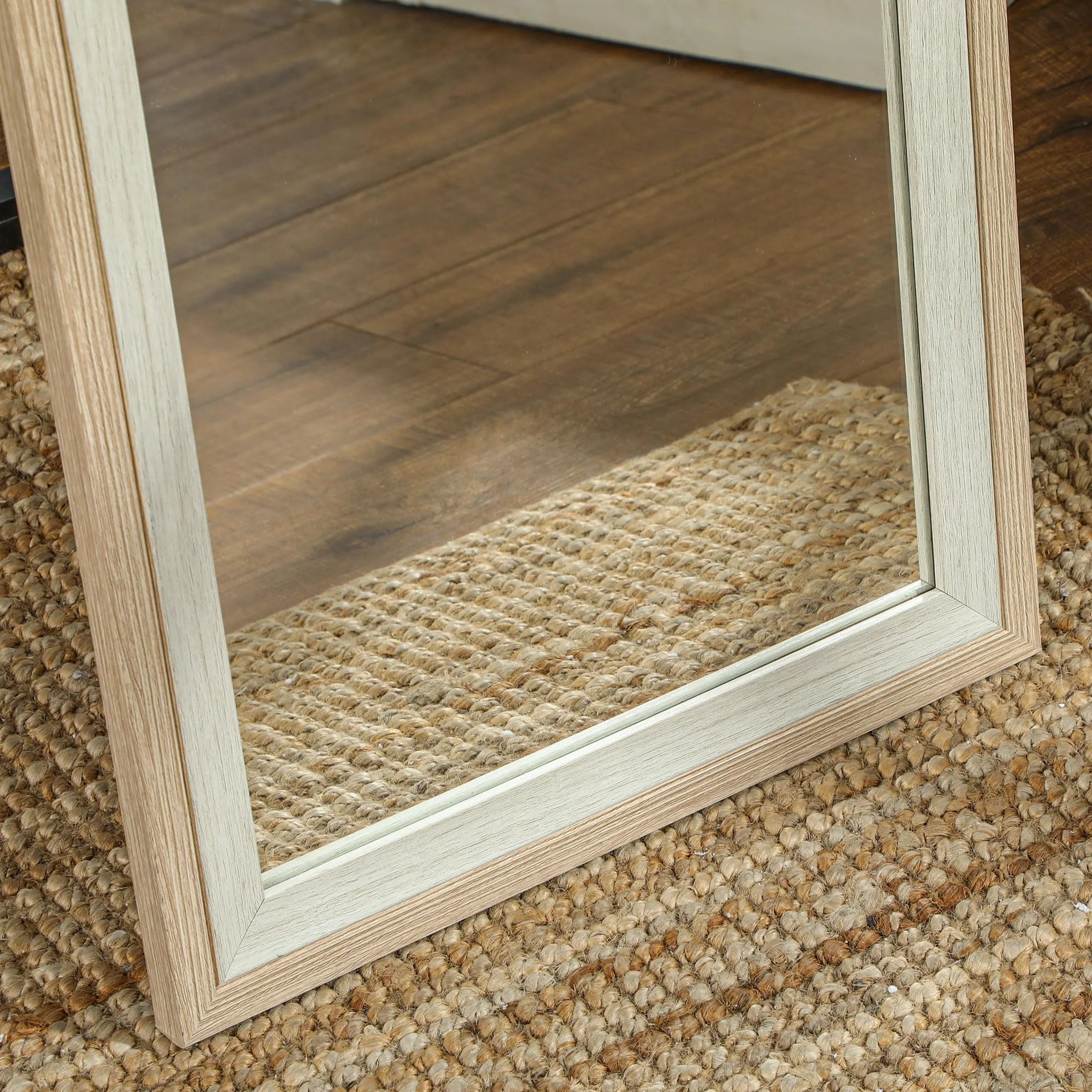 HOMCOM Espejo de Pie Cuerpo Entero 157x37 cm, Espejo Grande de Pared con Marco Bicolor, de Pie, Inclinado o Colgante, para Salón, Dormitorio, Pasillo, Entrada, Natural Claro y Blanco