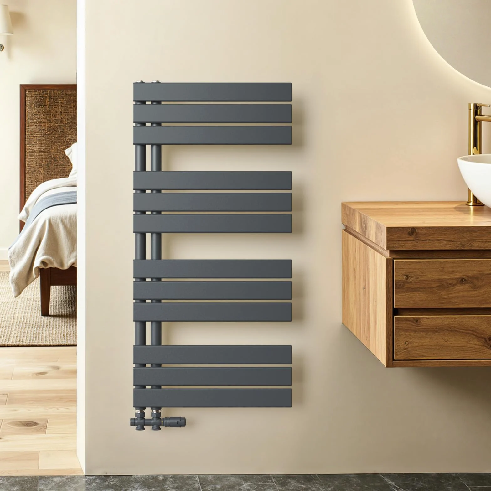 S'AFIELINA Radiador de diseño para baño, radiador toallero Agua calefaccion Antracita, Conexión Central,1041x500mm, radiador para baño, secador de Toallas, 555 vatios（Válvula no incluida）