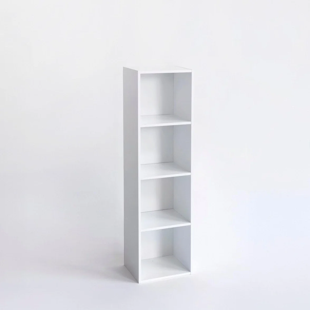 Estantería Librería Cubo 4 Estantes Tablero Laminado Blanco 106x30x24 Mueble Despacho Soporta 20 kg