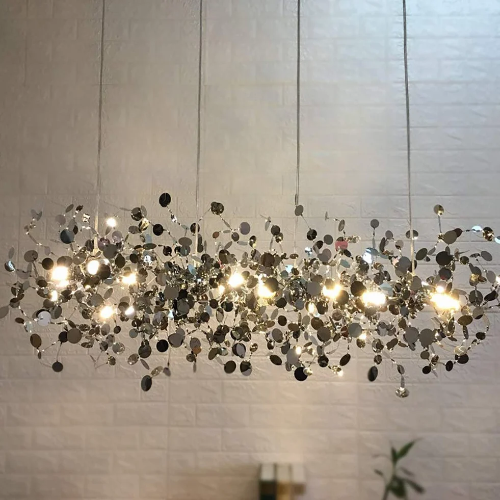 Colgante moderno para el accesorio de iluminación de la sala de estar del guardarropa, pequeño durante la luz, candelabros de fuegos artificiales creativos, candelabro de arte de acero inoxi