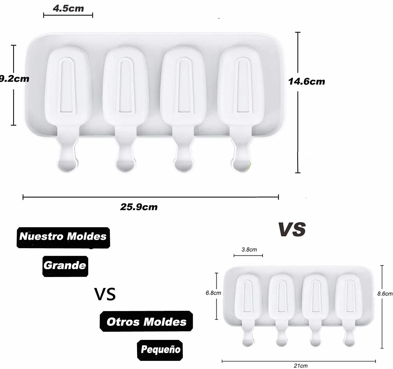 Moldes Helados Silicona sin BPA, 4 Cavidades con 50 Palos Madera, 2 Unidades