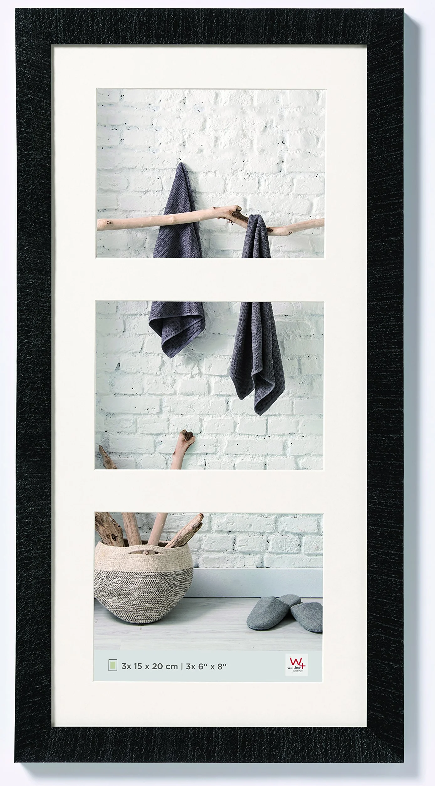 Walther Design Marco de Fotos Negro 3X 15x20 cm Galería con Passepartout Marco de Madera HO352B