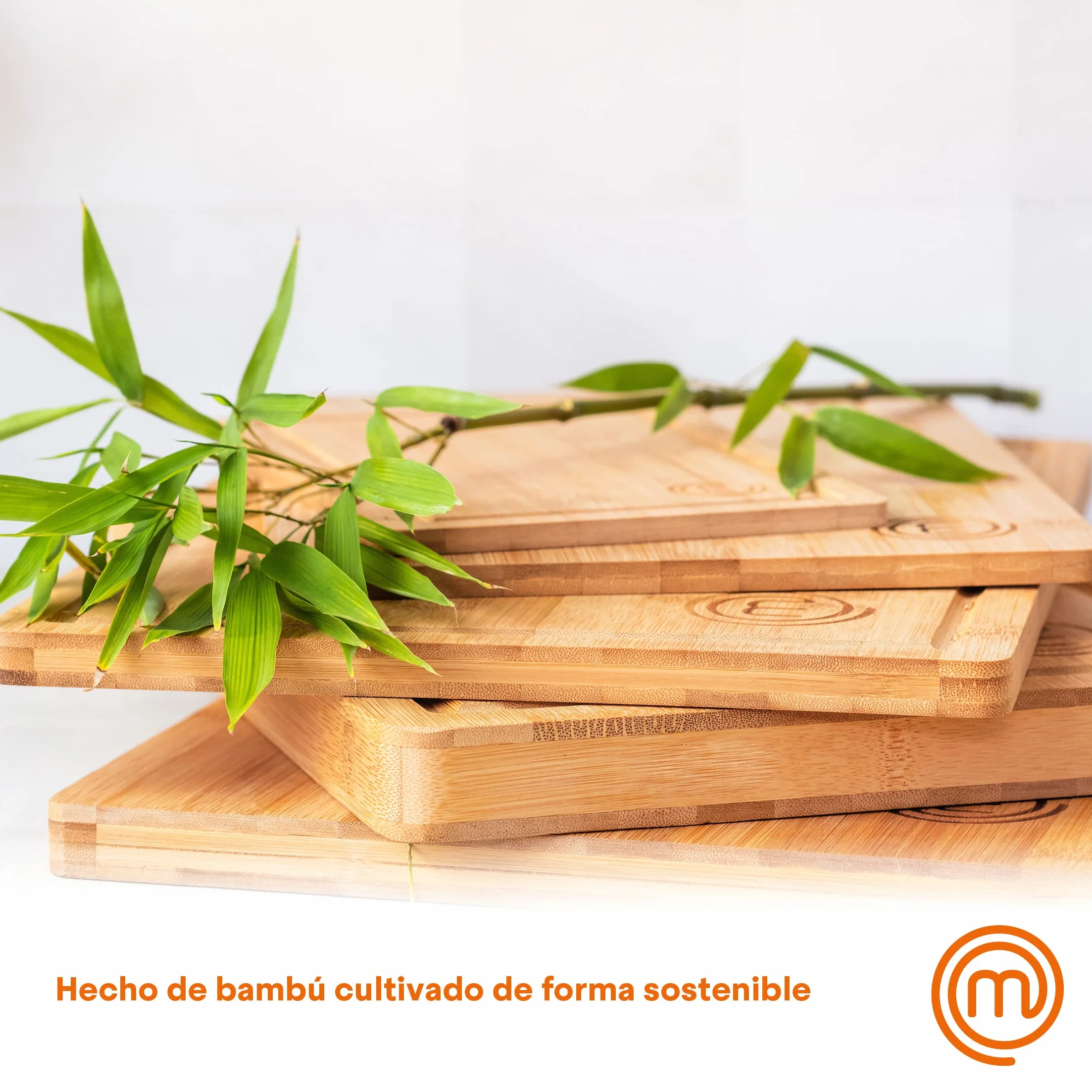 MasterChef Tabla de Cortar Madera Bambú Encimera para Carne Jamón Pan Quesos con Ranura Jugos Natural Sostenible