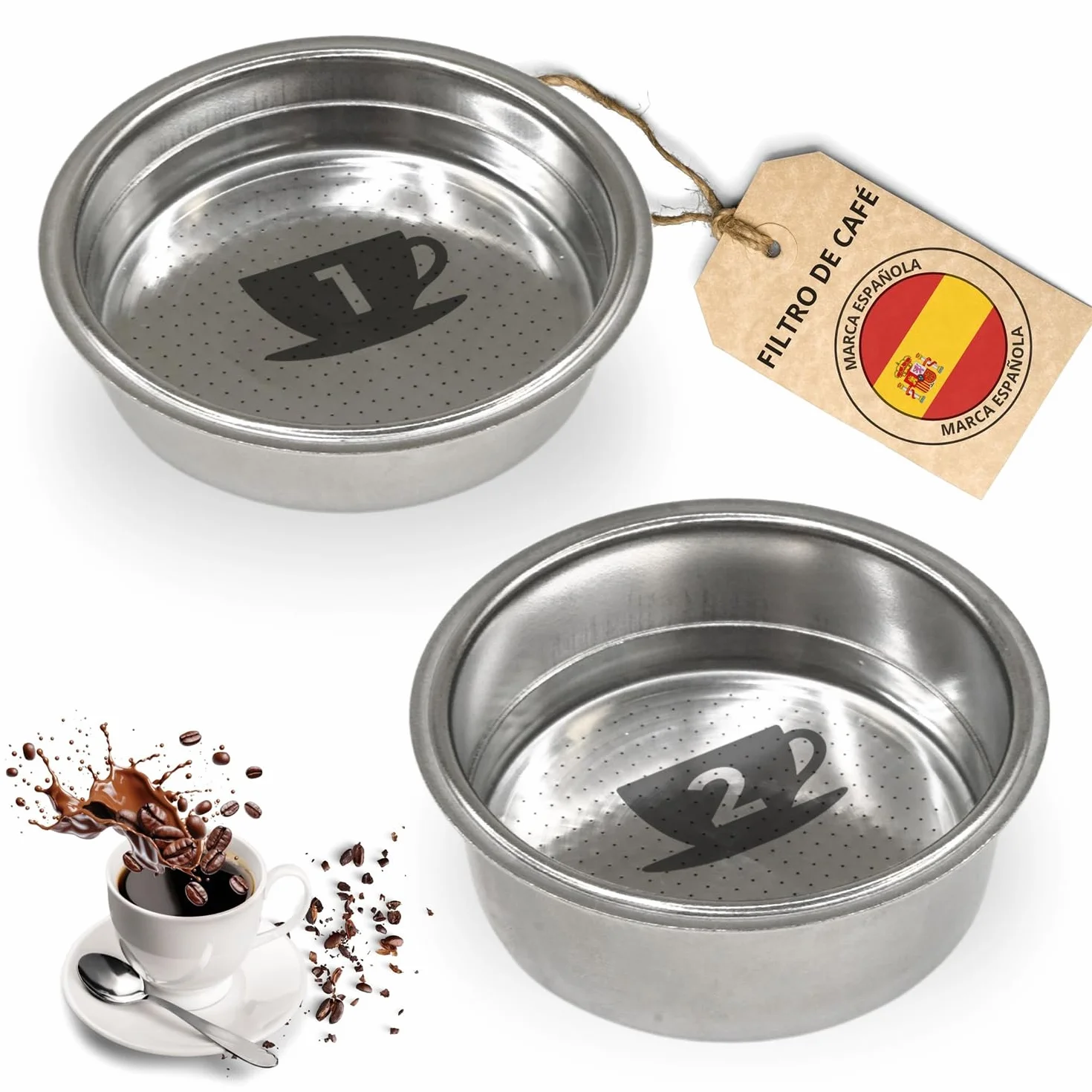 Cecotec Filtro Cafetera 51mm Presurizado Compatible con Cecotec Ufesa Breville Power Espresso 20 Set 2 Filtros