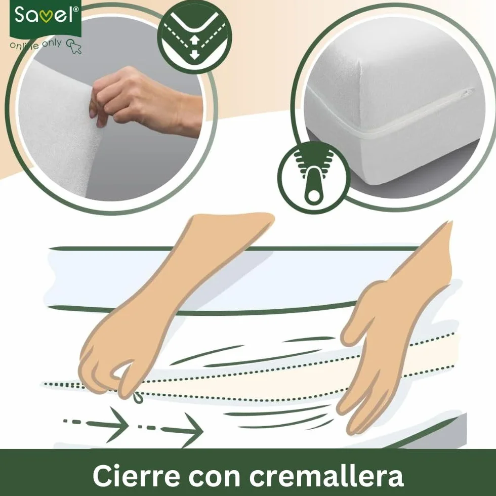 SAVEL - Funda de colchón Microfibra | Protector de colchón elástico y Suave | Cubre colchón con Cremallera | Certificado Oeko-Tex | 150x190/200 cm