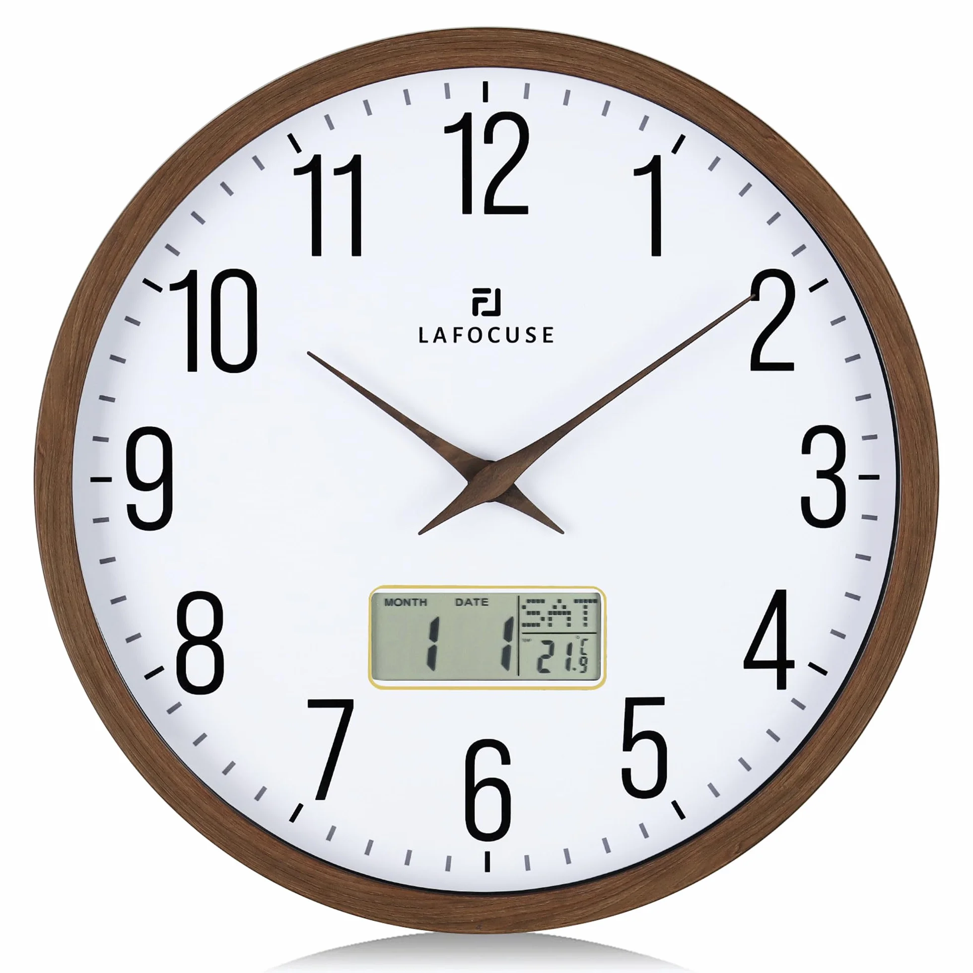Reloj de Pared Calendario con Fecha y Termometro LCD, Silencioso Marrón Vintage 30cm
