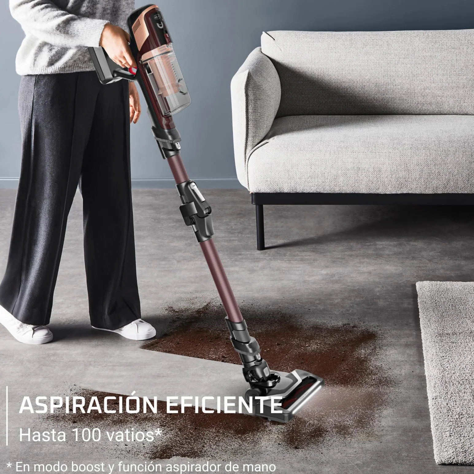 Rowenta X-Pert 6.80 Flex, Aspiradora Escoba Sin Cable, Autonomía de hasta 60 Minutos, con Luces led, Limpieza 4 en 1, Ligera, Smart Control Display, Modelo Animal Flex, Burdeos, RH6493E0