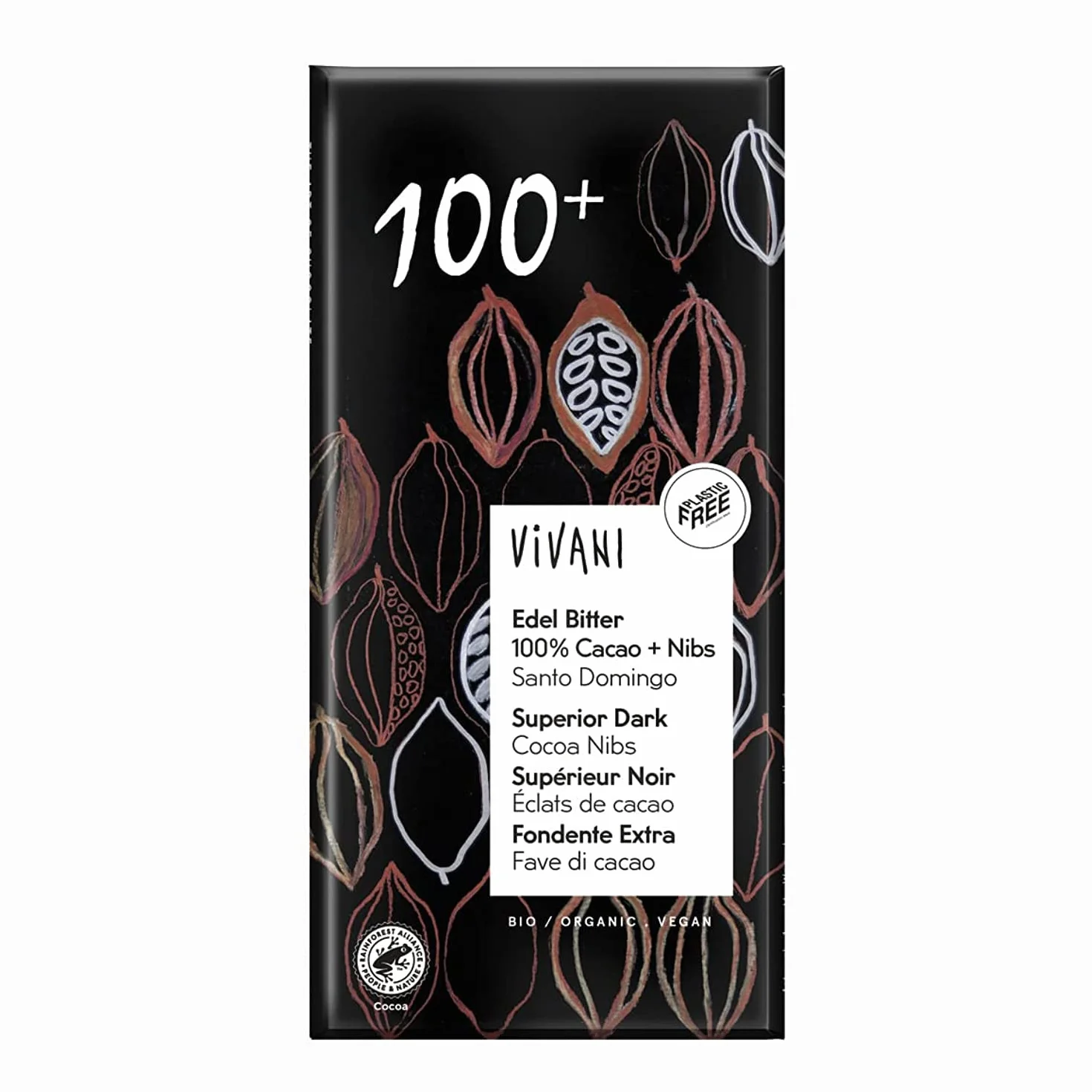 Vivani Chocolate Negro Superior 100% con Nibs de Cacao BIO 80g