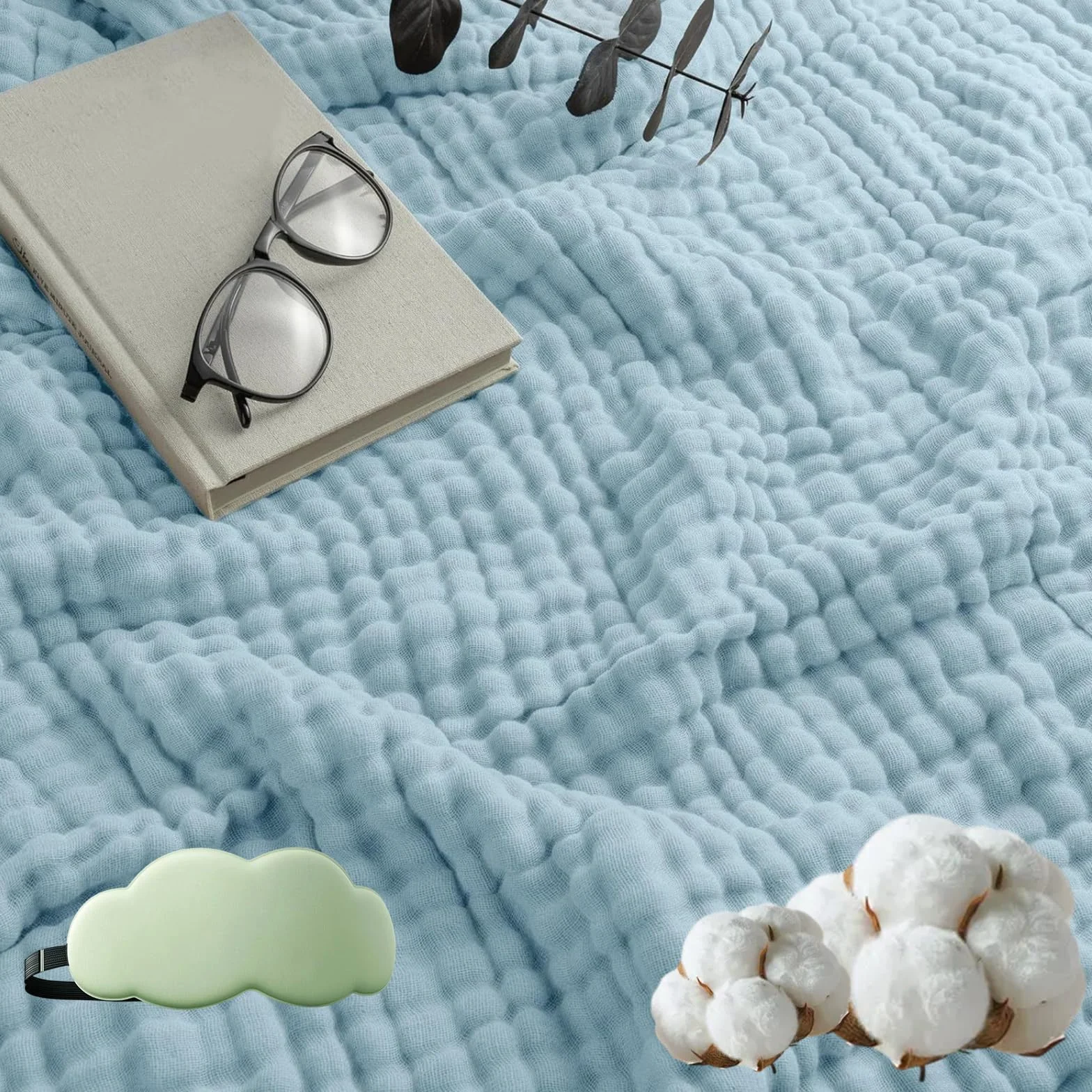 Manta de Muselina, Suave Manta de Muselina 150 x 200 cm, Mantas de Muselina de Algodón para Adultos, Ligera Transpirable Suave y Fresca, Mantas de Verano para Cama Sofá (Sky Blue,150*200cm)