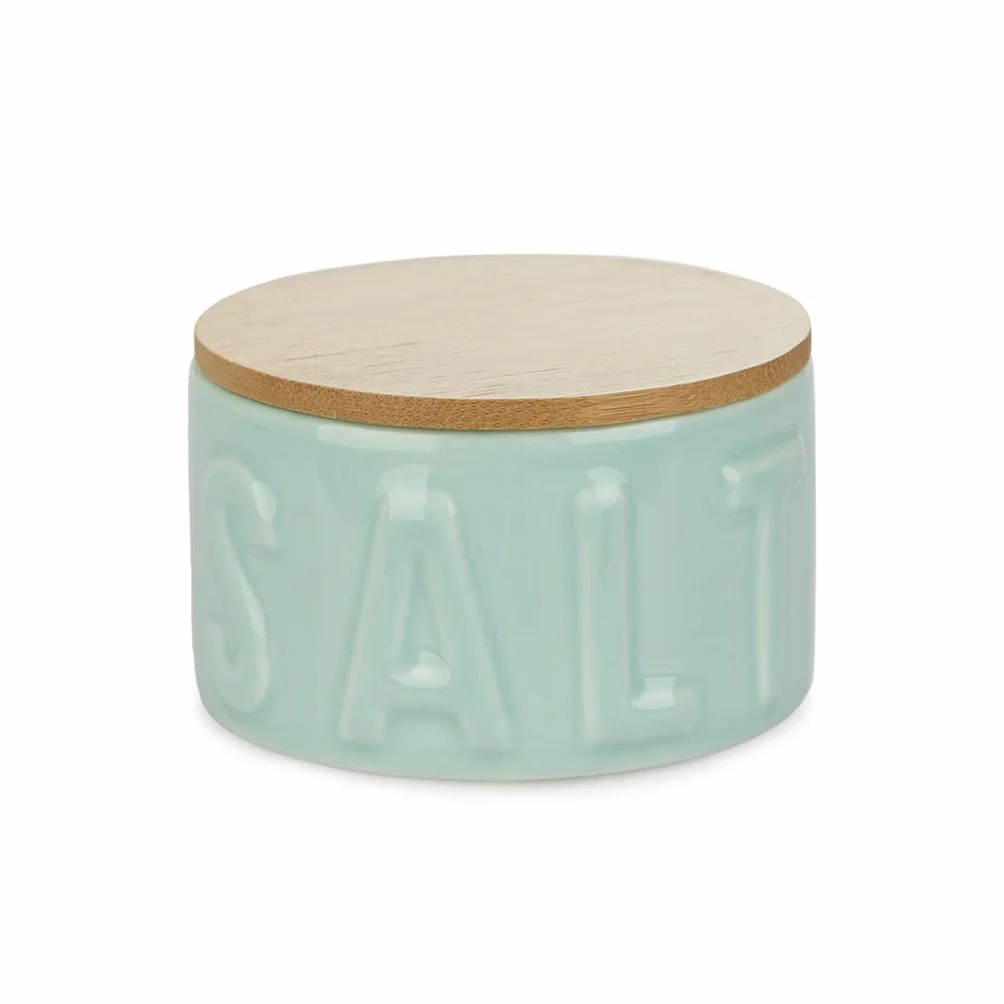 Balvi Bote para Sal en Escamas Salt Color Turquesa Salero con Tapa para Cocina Cerámica/bambú 4,8x8x8