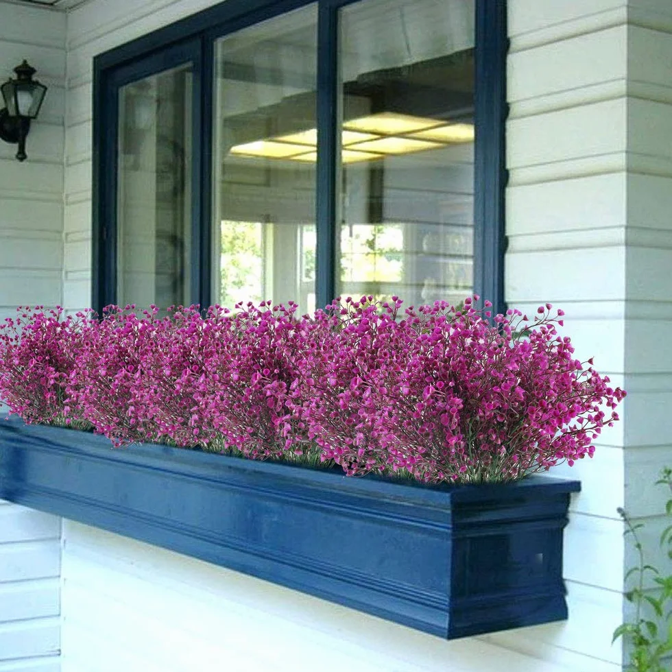 HUAESIN 4pcs Flores Artificiales Exterior Resistentes UV 40cm Rama de Arbusto Gypsophila Pequeña Planta de Plastico para Jarrones Jardinera Colgante Boda Fiesta Mesa Terraza Balcon Porche