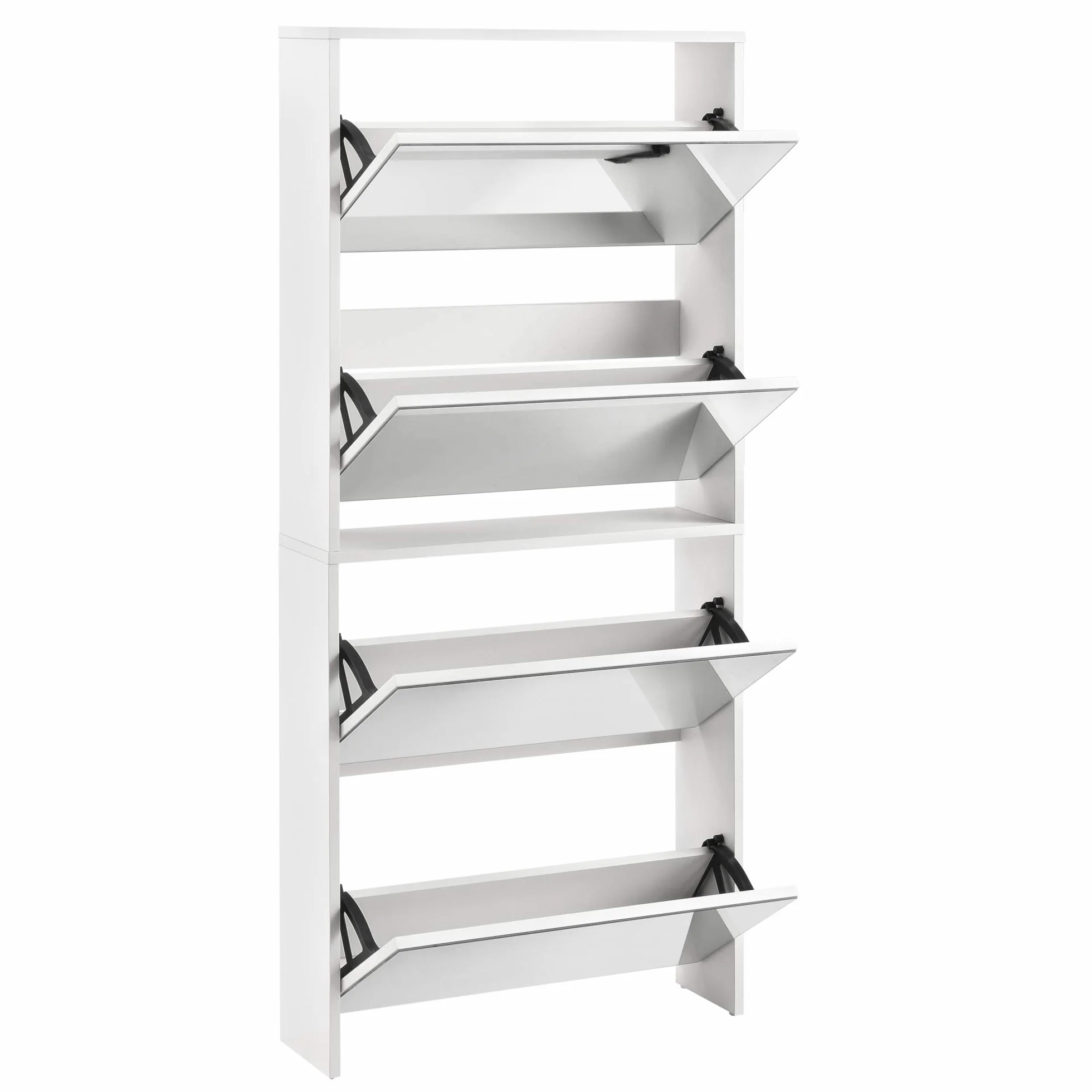 [en.casa] Zapatero con Espejo 134 x 63 x 17cm con 4 Compartimentos de Almacenamiento Mueble Zapatero Organizador de Zapatos Blanco