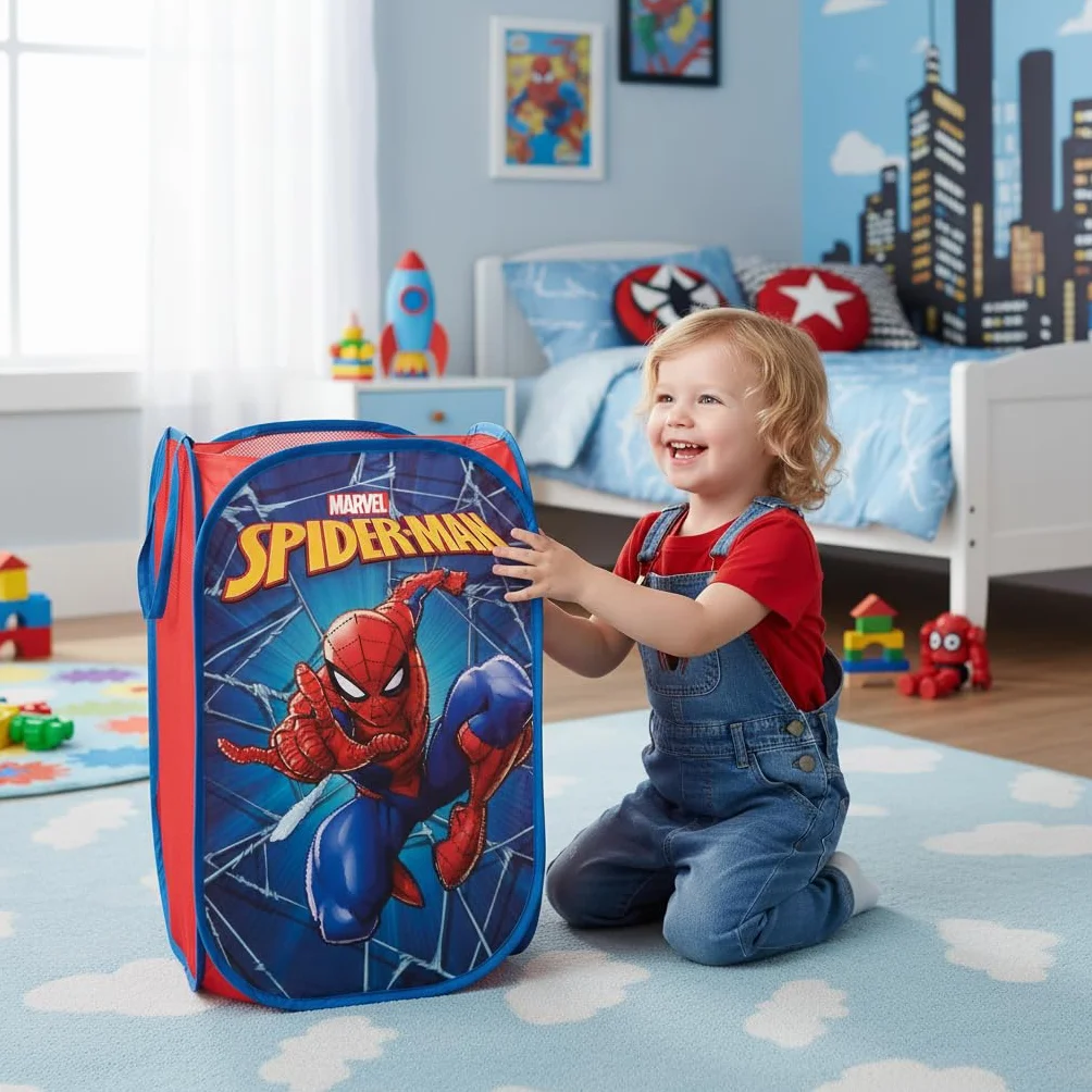 Superdiver - Contenedor plegable de Spiderman, Licencia Oficial Marvel: Para guardar y almacenar juguetes y ropa - 36x36x58 cm - Fácil de guardar. Perfecto para niños y niñas.