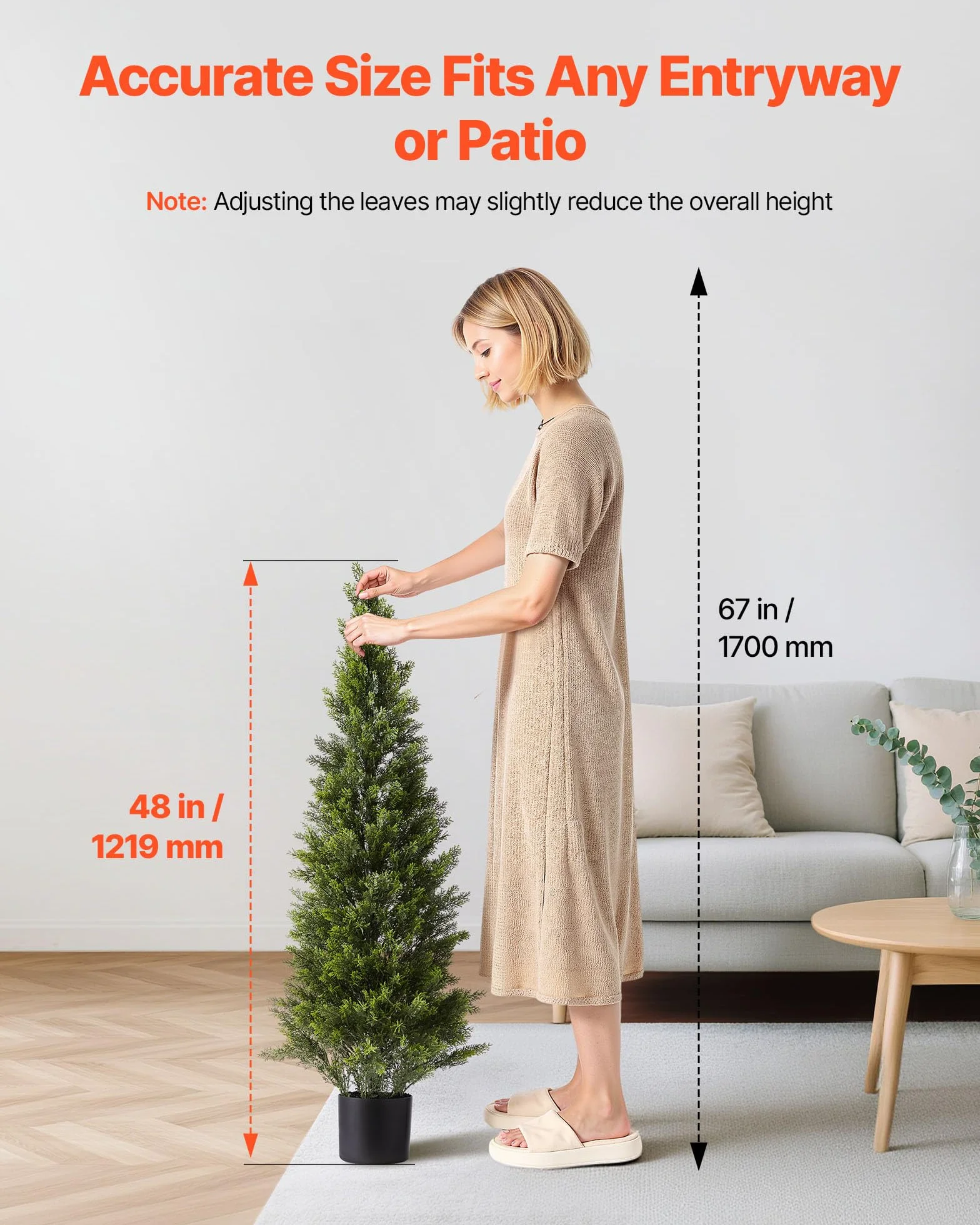 VEVOR Topiario Artificial de Cedro 300 x 1219 mm 2 Piezas, Planta de Pino Artificial Hoja de Polietileno, Maceta de Árbol Verde Falso para Decorar Porches, Patios, Jardines, Balcones, Oficinas