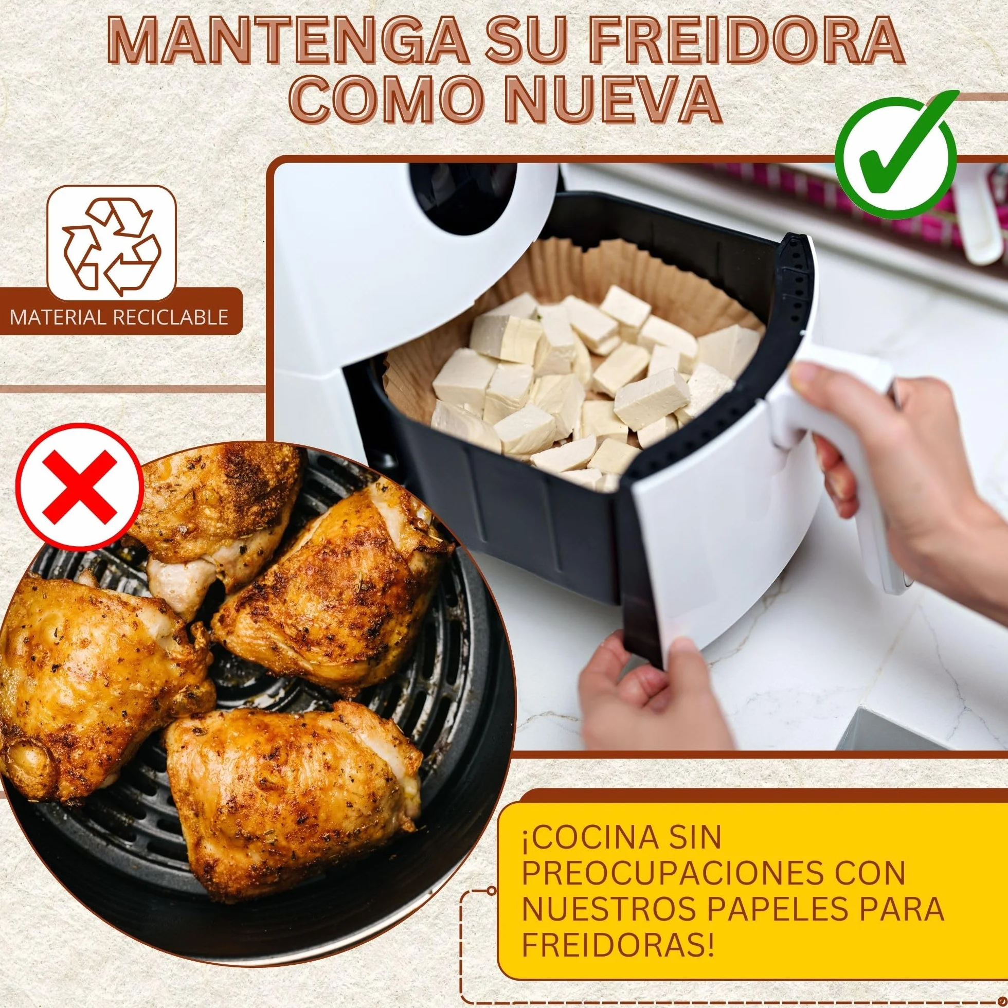 Accesorios Air Fryer 200 Piezas Papel Freidora Aire 20-24cm BPA Free